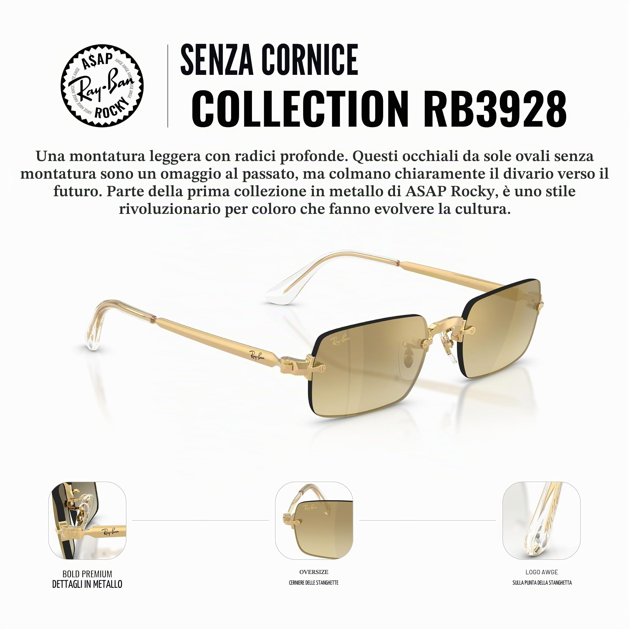 Ray-Ban A$AP Rocky RB3928 - Occhiali da sole rettangolari con filo metallico