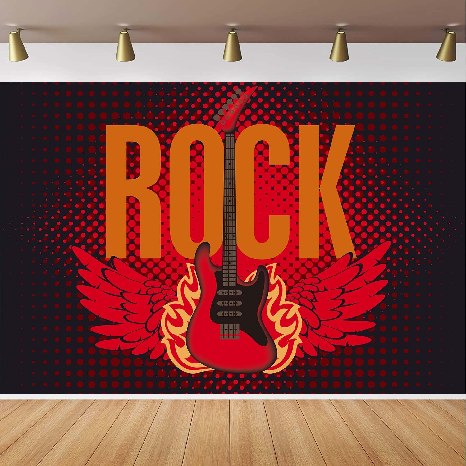 Rock Star for Music Party Decorations MEETSIOY Music Stage Guitar Red Wings 7x5ft Photography Backgrounds Themed Party Photo Booth RBJMYMT79