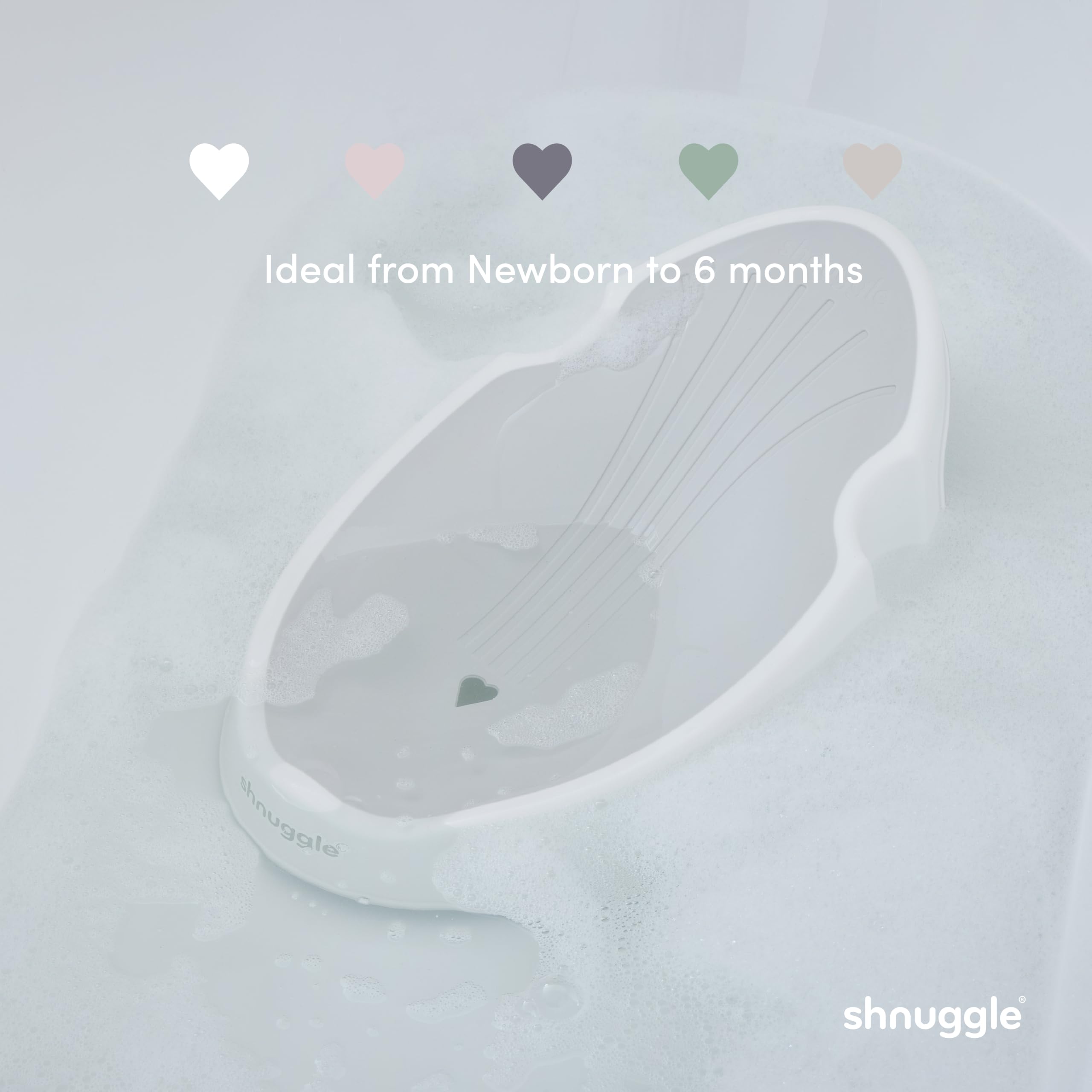 Shnuggle Support de bain pour nouveau-né | Siège ergonomique doux au toucher | Base antidérapante légère | Hygiénique et compact | Parfait pour les bébés jusqu'à 6 mois/9 kg | Blanc et gris