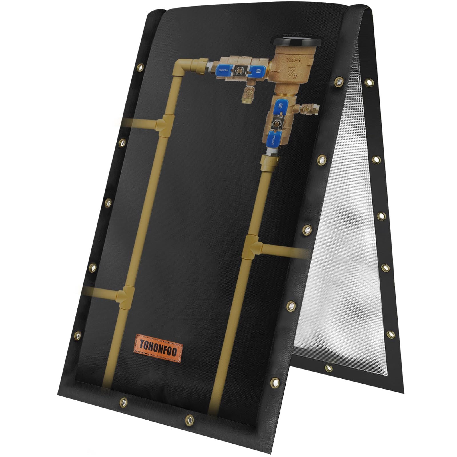 Photo 1 of TOHONFOO 3-Way Opening Backflow Preventer Pipe Insulation Cover (5°F) - Irrigation Sprinkler Valve Cover - Water Well Pump Cover - Sturdy 5 Layers for Winter Freeze Protection (18"W x 34"H, Black) 18"W x 34"H Black