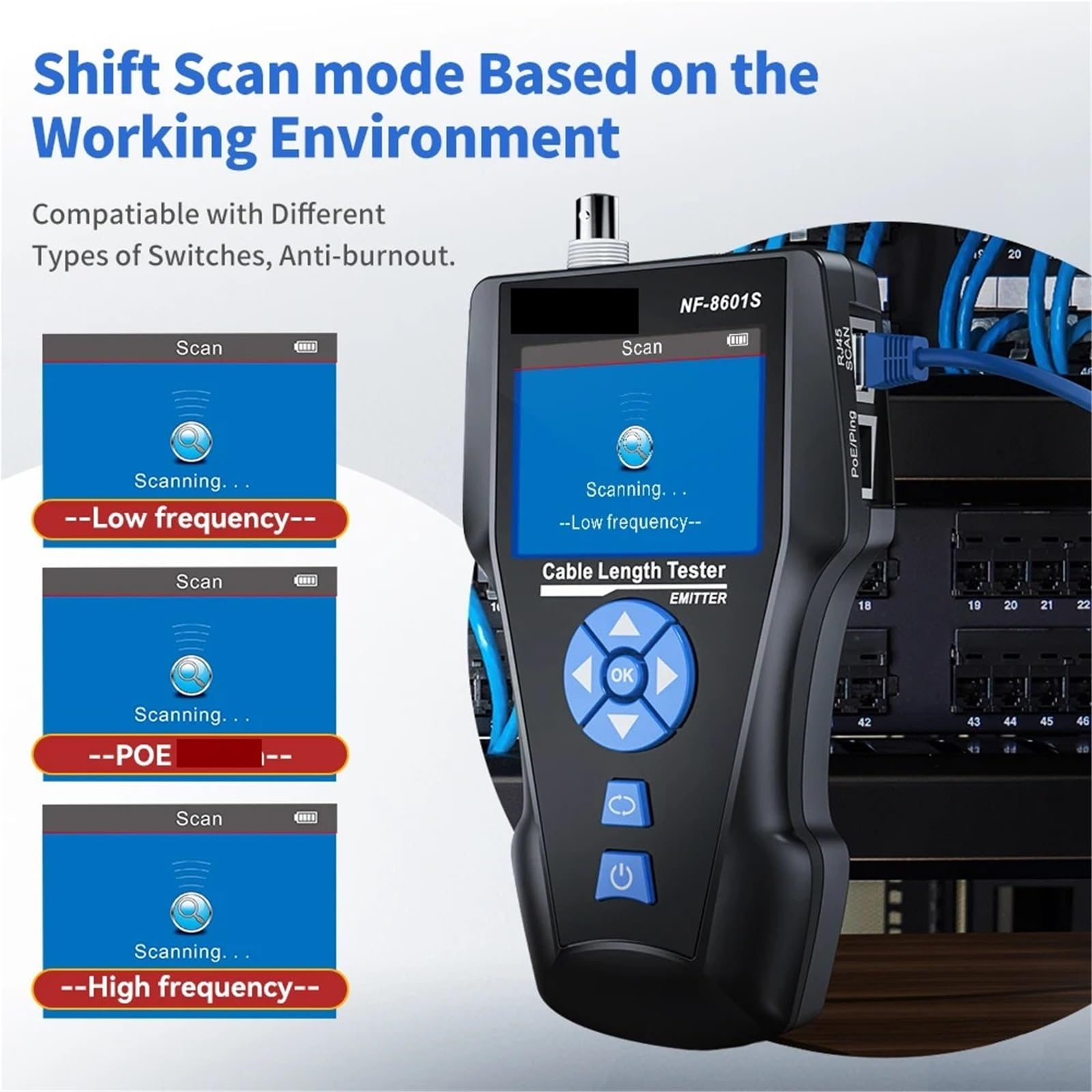 Tester per cavi di rete, Tester Per Cavi Di Rete, TDR Multifunzione Con Tensione PoE/PING/porta, Strumento Diagnosi, Rilevatore Tracciamento Della Mappatura Dei,per cavo di rete