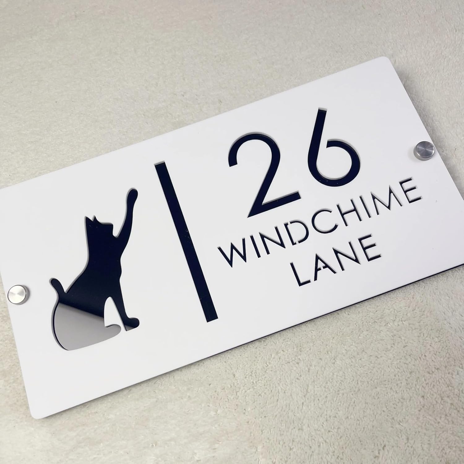 Personalized Custom House Number Sign, Modern Acrylic Address Plaque,Custom Laser Cut House Number Sign (White Black,40x25cm)