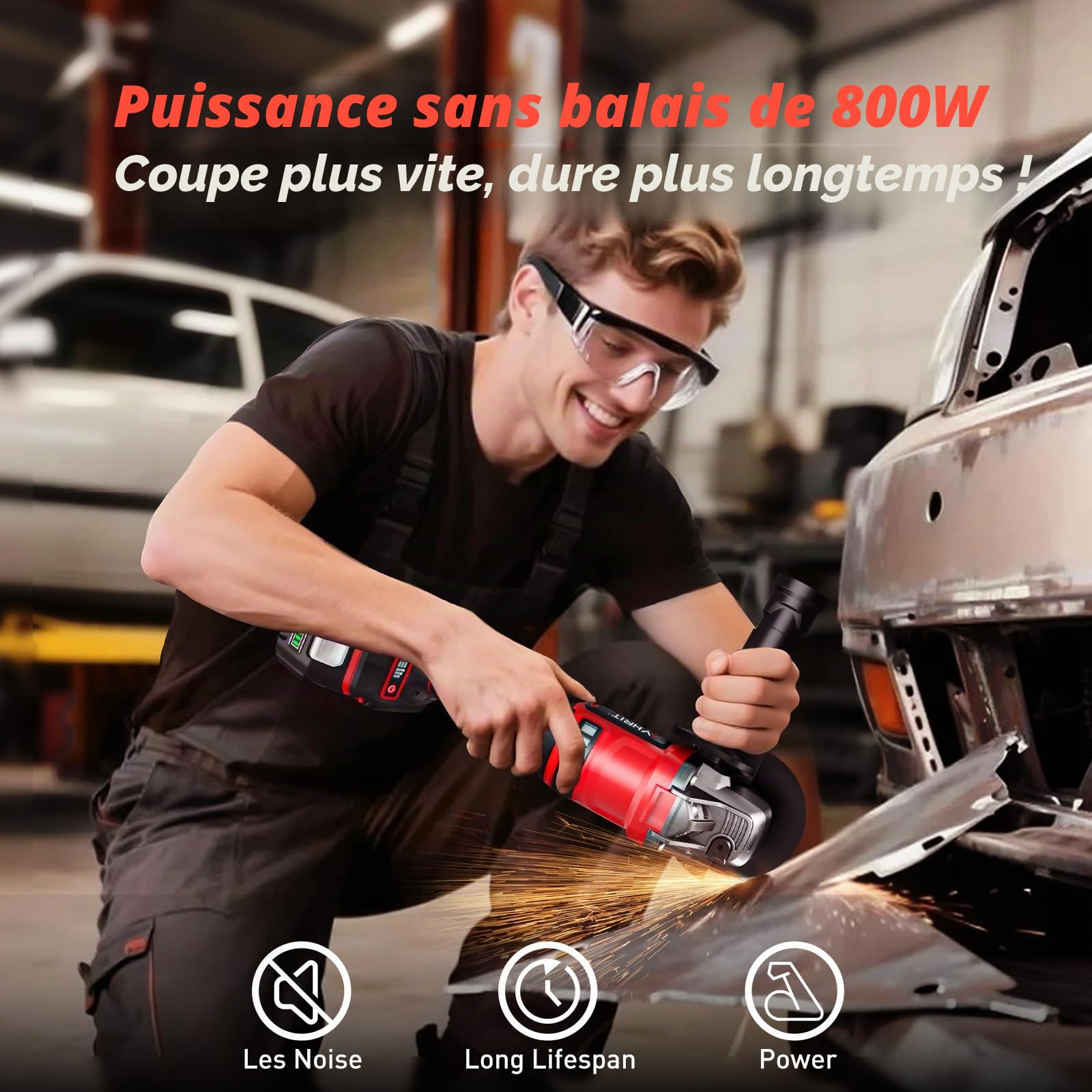 Meuleuse d'angle sans fil, meuleuse d'angle sans fil avec 2 batteries de 4000 mAH, écran LED, moteur sans balais pour le meulage des métaux et l'élimination de la rouille