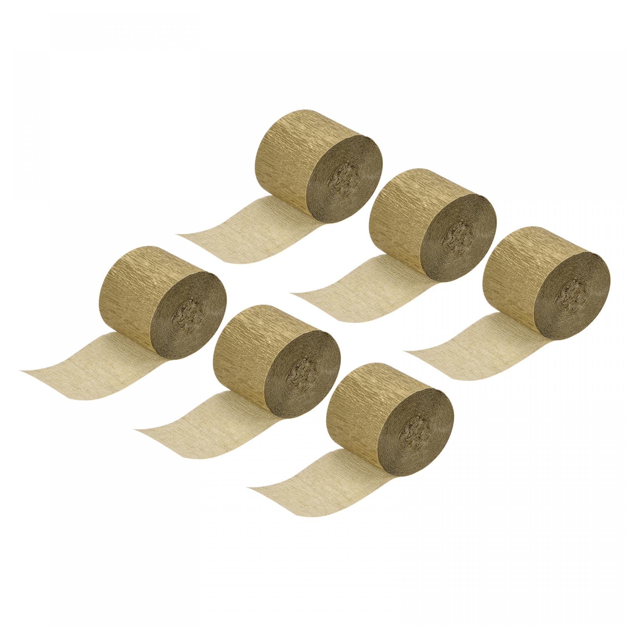 sourcing map Crepe Paper Streamer Party Streamer Decorations 1.77 inch Wide 32ft Long for Various Birthday Party Wedding Festival Party Decorations, Gold Tone Pack of 6
