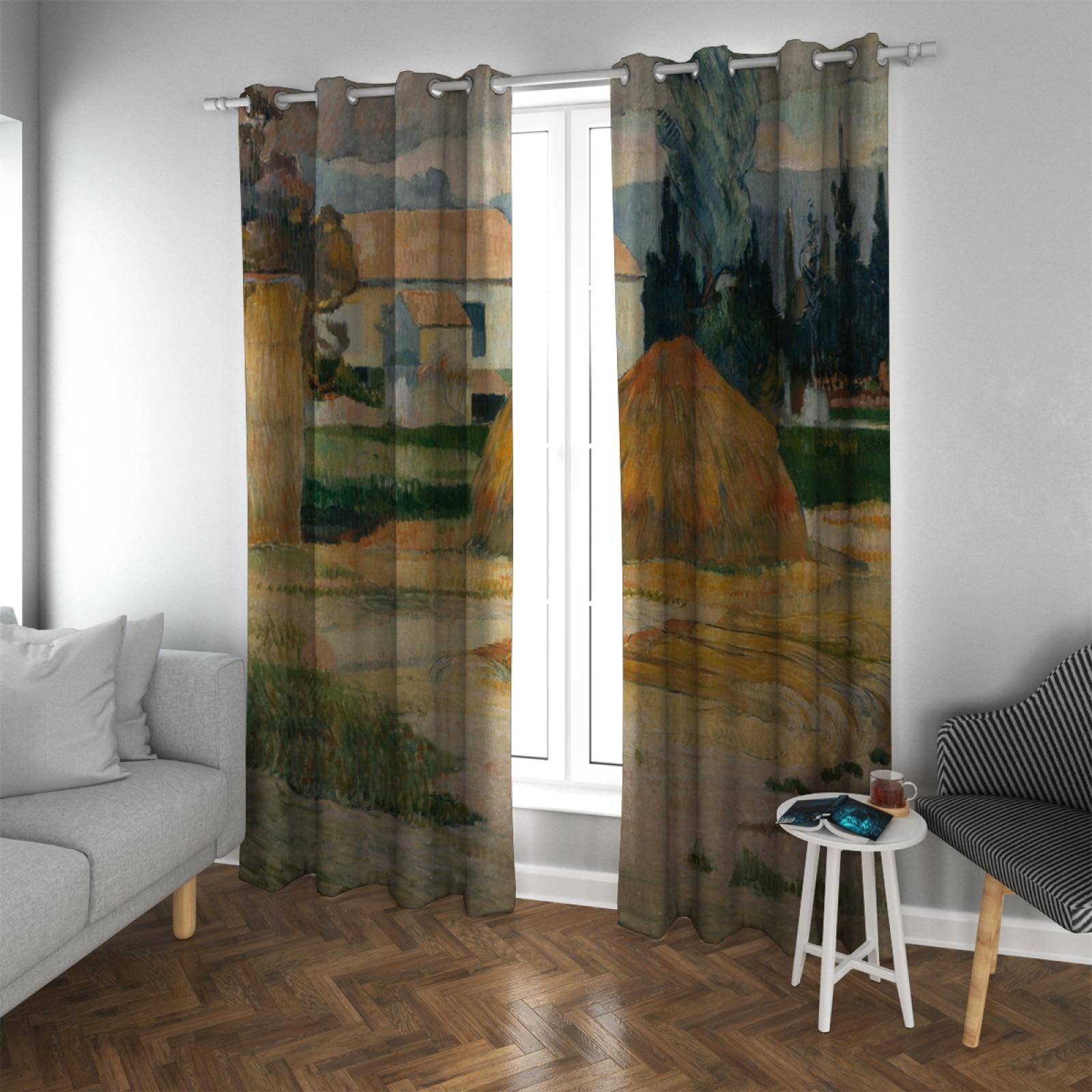 PARREN Paul Gauguin Style Zasłony i zasłony do sypialni wiejskiej Dom i Stóp do siana Blokujące zasłony do kuchni, salonu, 2 panele 80 x 120 cm