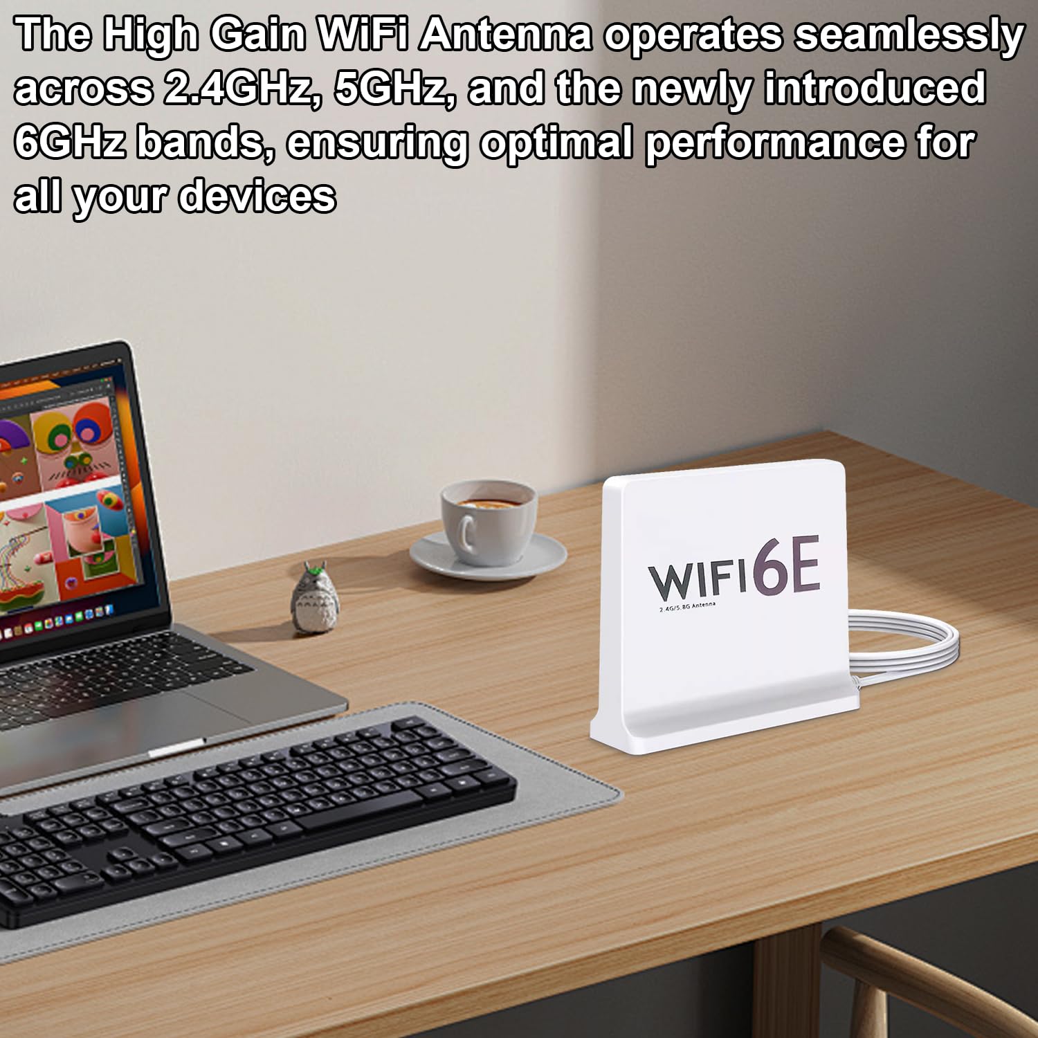 12dBi High Gain WiFi 6E Antenna with Magnetic Base - Tri-Band 2.4GHz/5.8GHz/6GHz for PC/Router, 3FT RG174 Cable, RP-SMA Connector