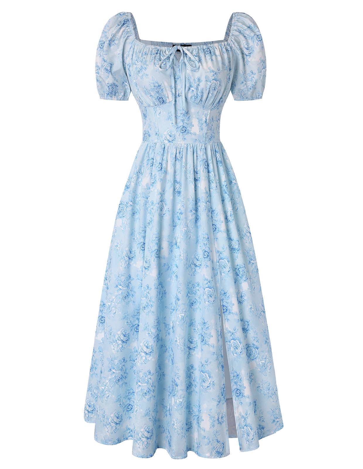 Scarlet Darkness Summer Spring Split Floral Corset Midi Dress with Pockets