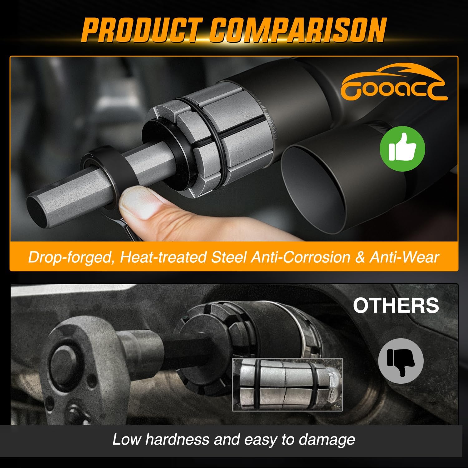 GOOACC 3PCS Exhaust Pipe Expander Tool Set 1-1/8'' to 3-1/2'' Heavy Duty Exhaust Tail Pipe Expander Tailpipe Spreader Kit with Extra O-Rings Repair Deformed Exhaust Pipes Fit for Most Vehicles Trucks