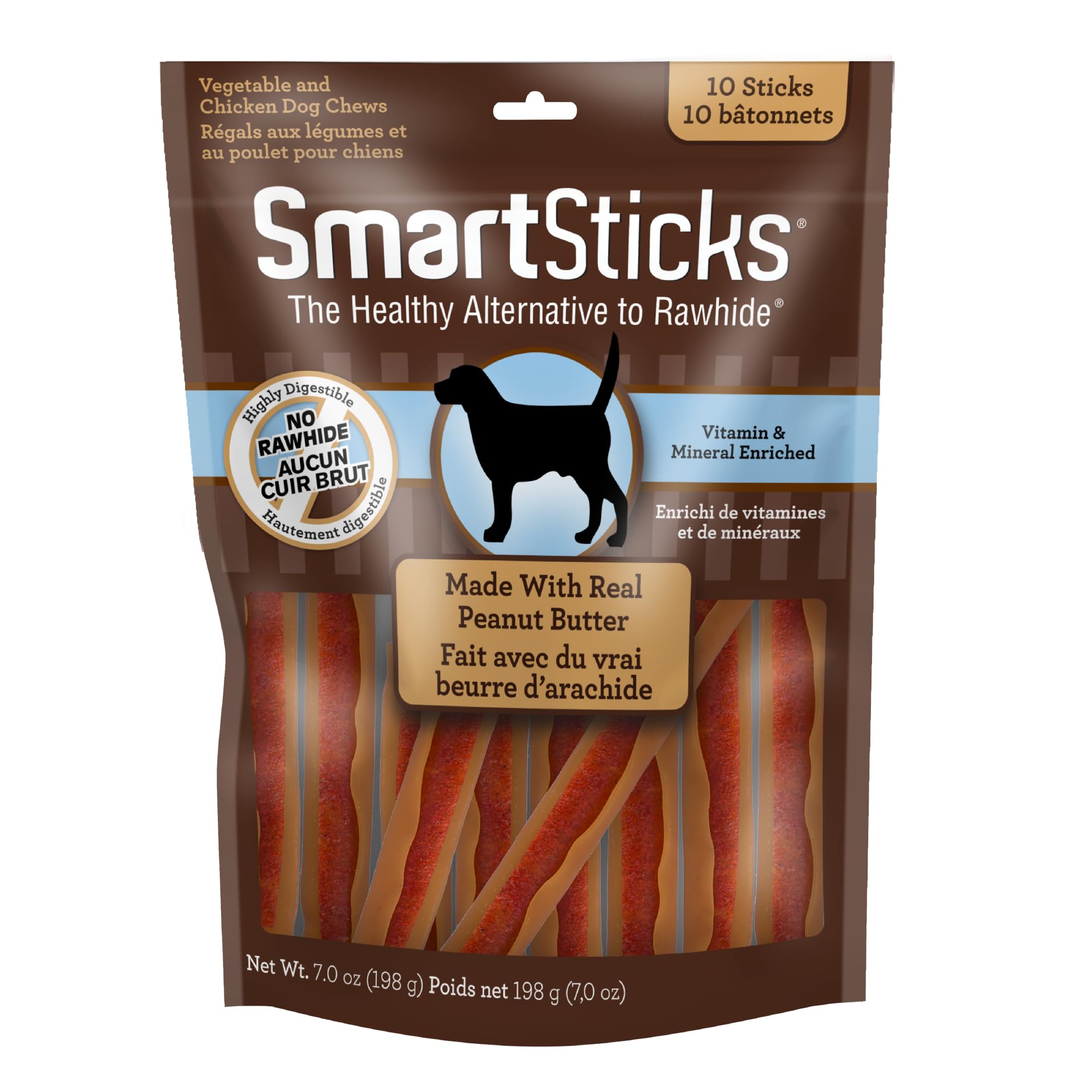 SmartBones SmartSticks Made With Real Peanut Butter 10 Count, Rawhide-Free Chews For All Dogs, Made in Mexico