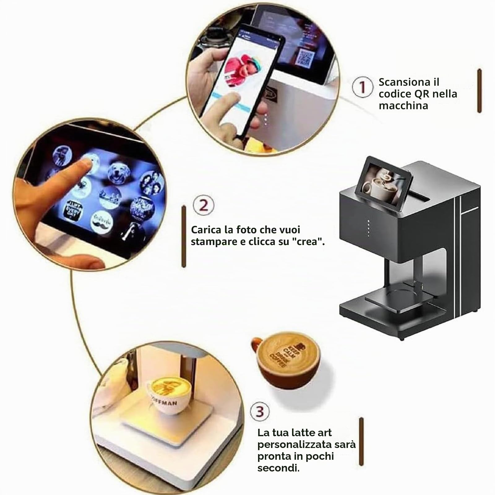 Macchina per Stampa Digitale Automatica Latte E caffè,Stampante 3D Art Digitale A Getto D'Inchiostro WiFi Stampa Foto Touch Screen Display,Creatore di Decorazioni Fai da Te Black-EBPro