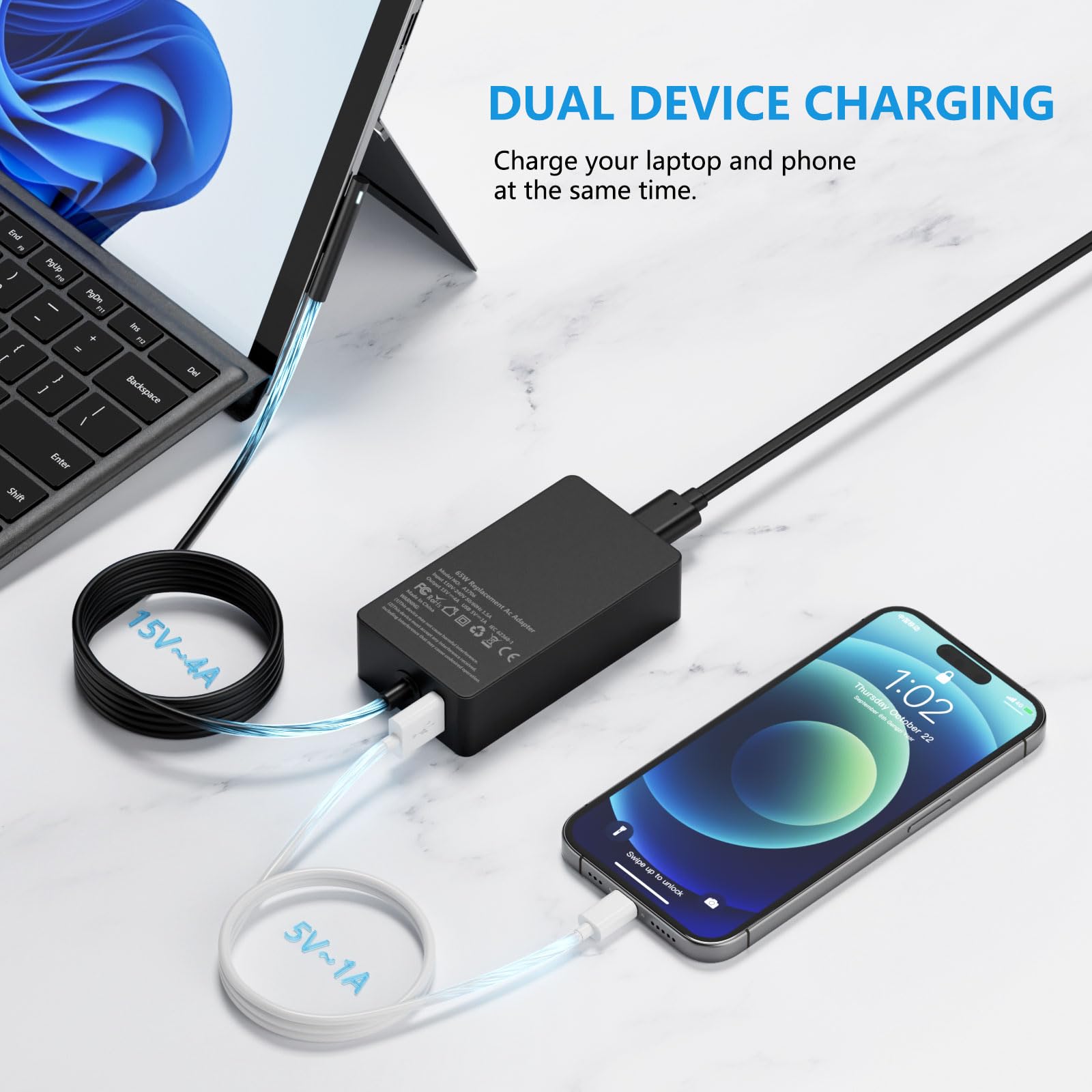 Surface Pro 6 Pro 7 Charger, 65W Power Supply Adapter for