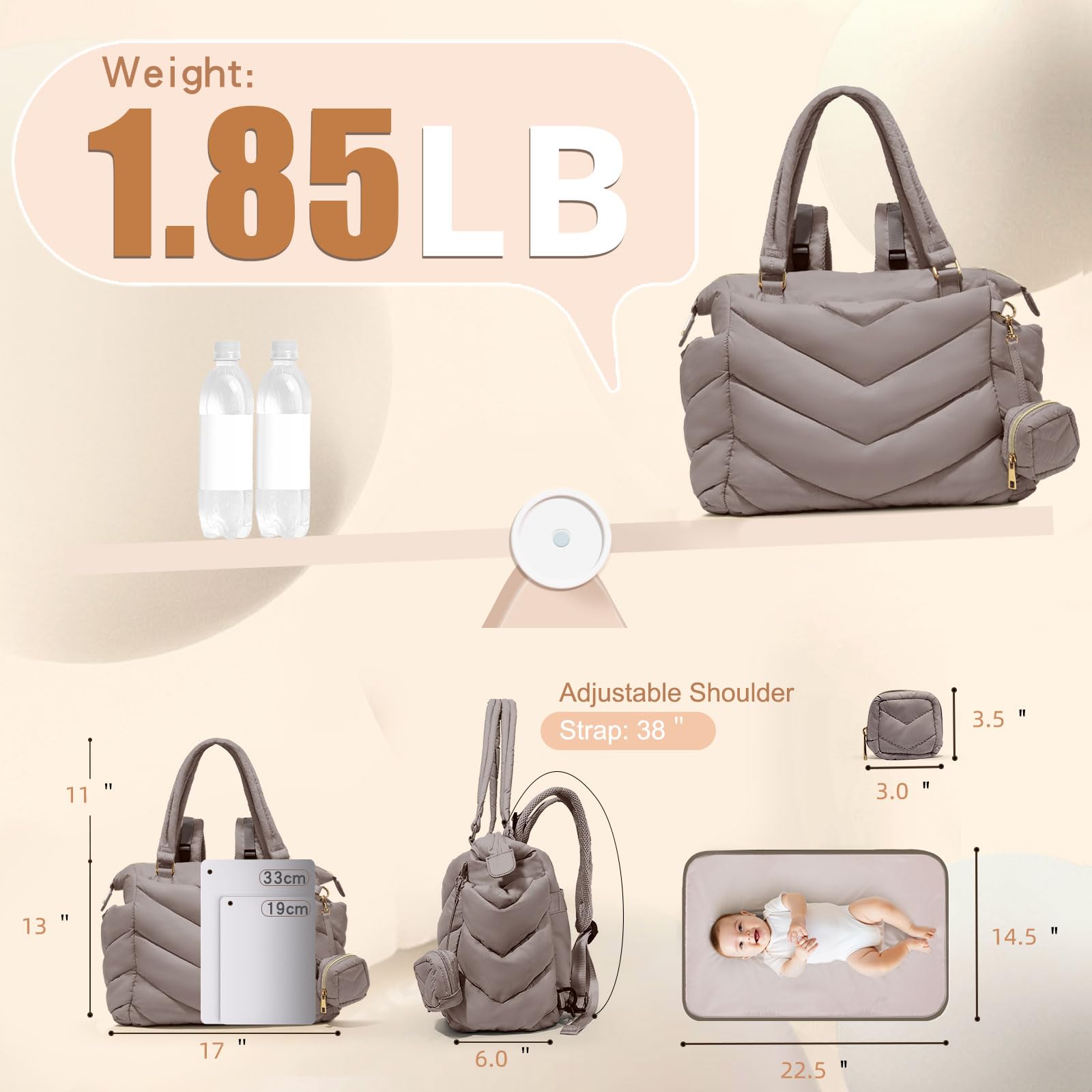 MISS FONG Sacs à langer pour bébé, grands sacs à langer à large ouverture, sacs à dos de voyage pour bébé avec matelas à langer pliable, sangles de poussette, étui à tétine pour mamans et papas