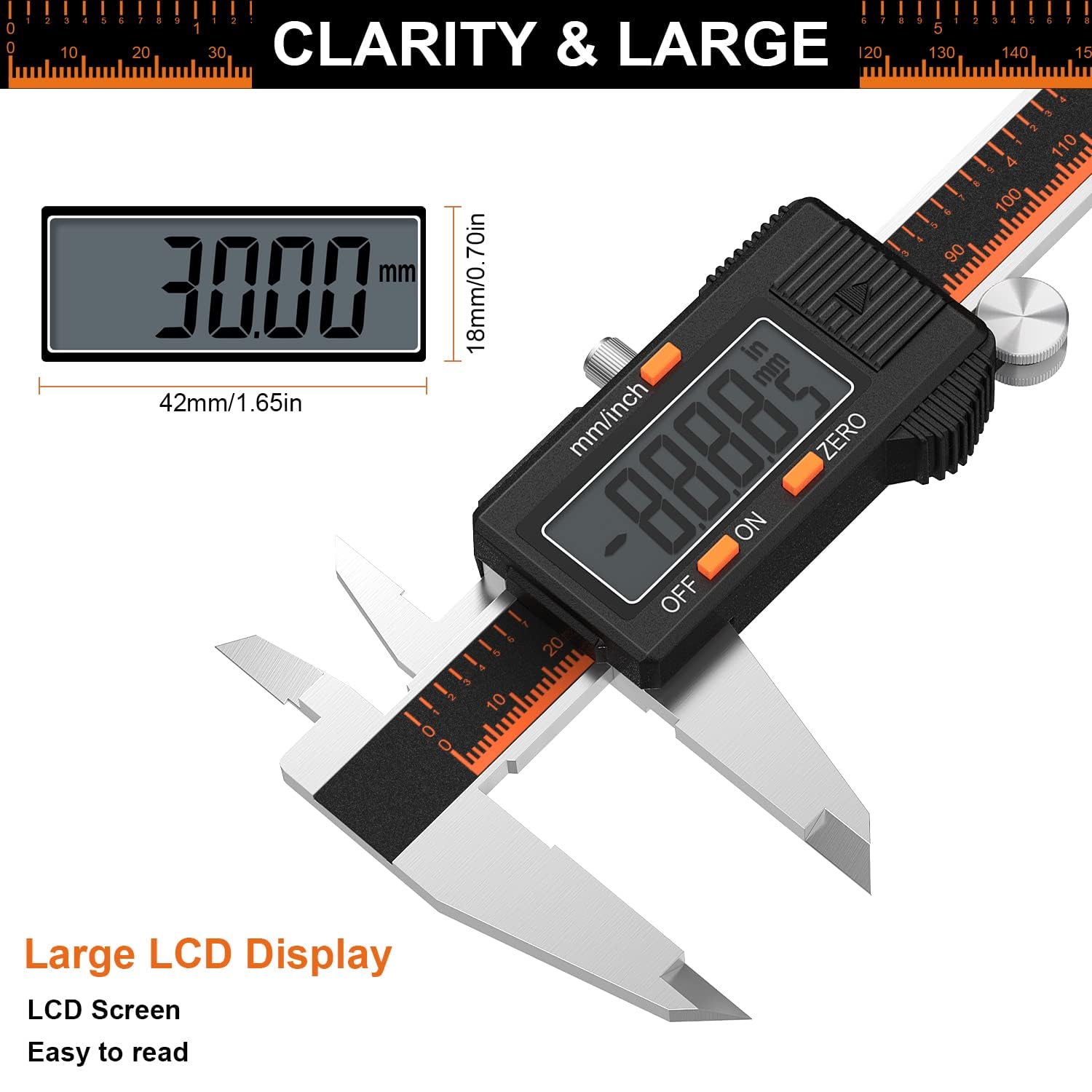 HARDELL Calibre Digital 150mm Pie de Rey Acero Inoxidable con Pantalla LCD