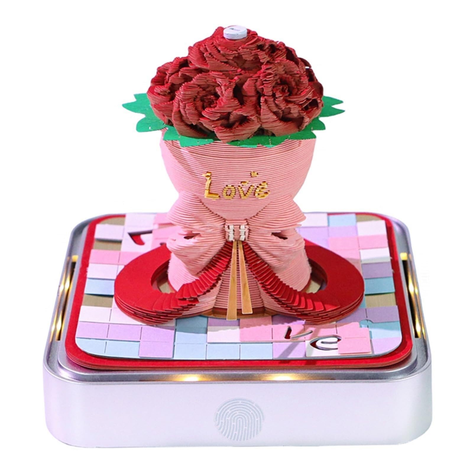 Monatlicher Tischkalender Kalender 2026, Schreibtisch-Notizblock mit 3D-Katzenmotiv aus Papier, Geschenkidee Rezeptionisten-Zubehör(Rose Flower-A,Without Light)