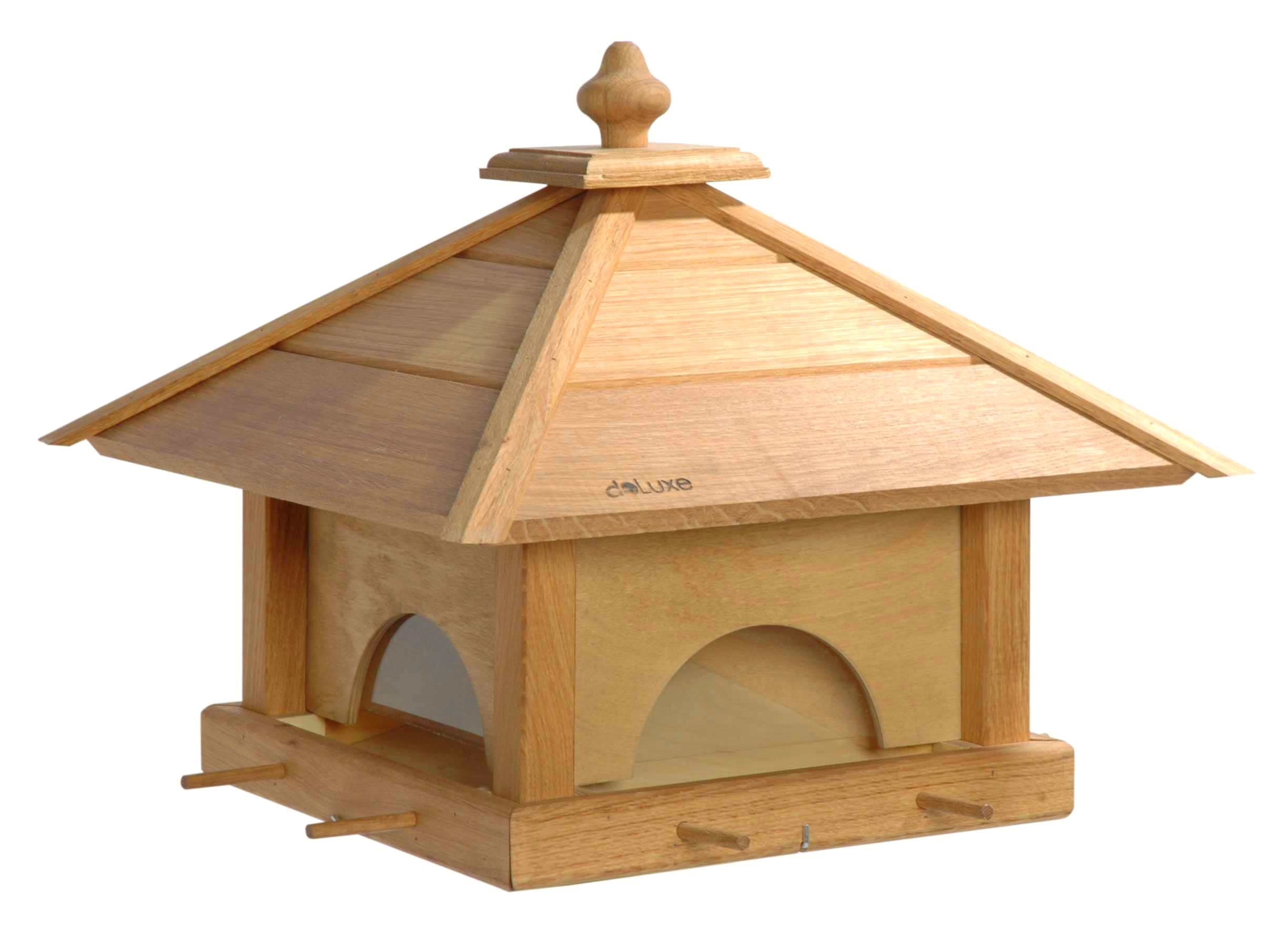 LUXUS-VOGELHAUS 46700e Vogelfutterhaus mit 4 Schubladen - Vogelvilla aus Massivholz - Futterstation für Wildvögel - Vogelhaus mit separaten Futter-Schubladen - 46,5 x 46,5 x 39 cm - Natur