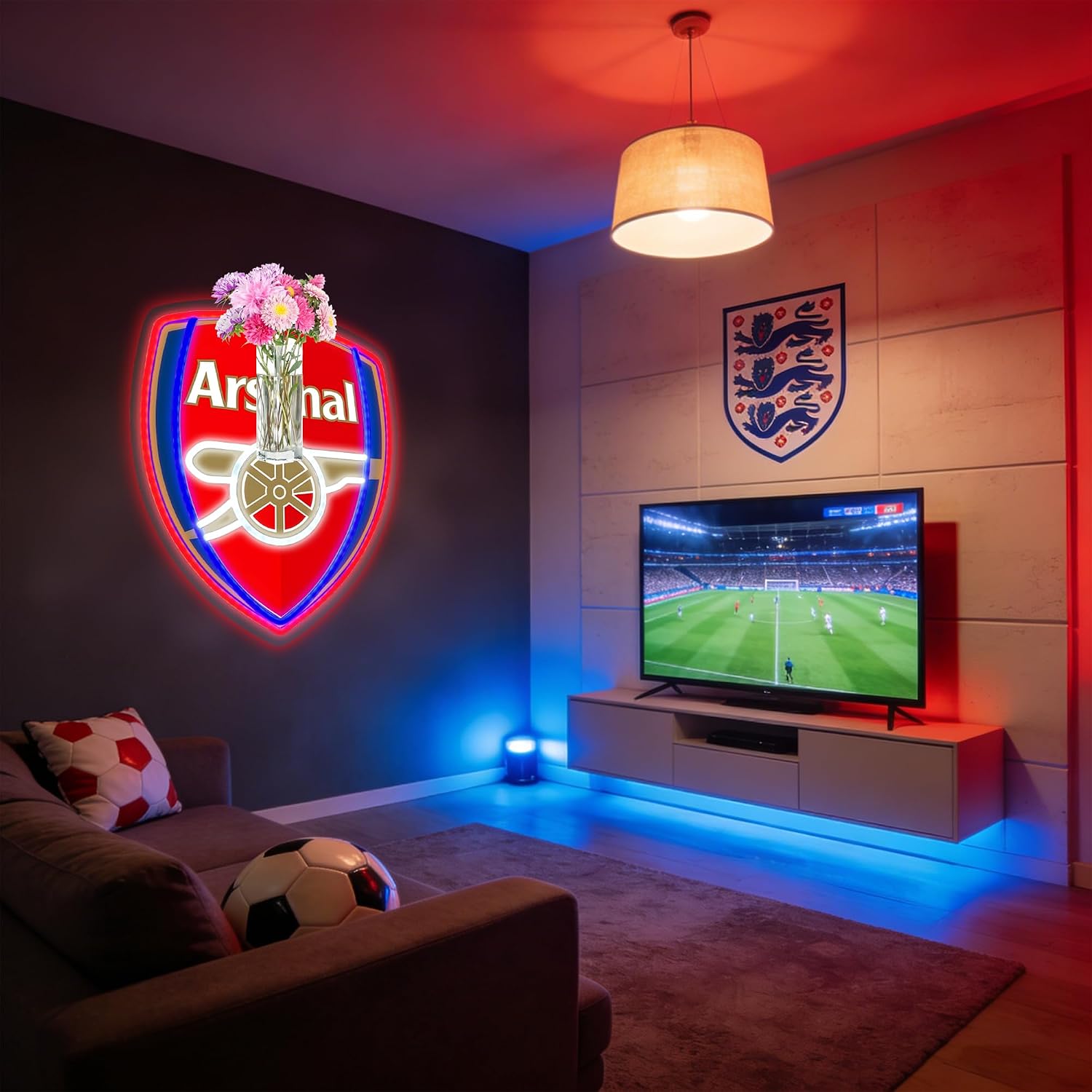 Soccer Team Neon Sign, Cool Dimmable Light Up Football Team Hanging USB Powered for Wall Decor, Man Cave, Bedroom, Bar, Game Room, Garage Deco, Birthday Christmas Merch Gift for Boys Fans (Arcenal)