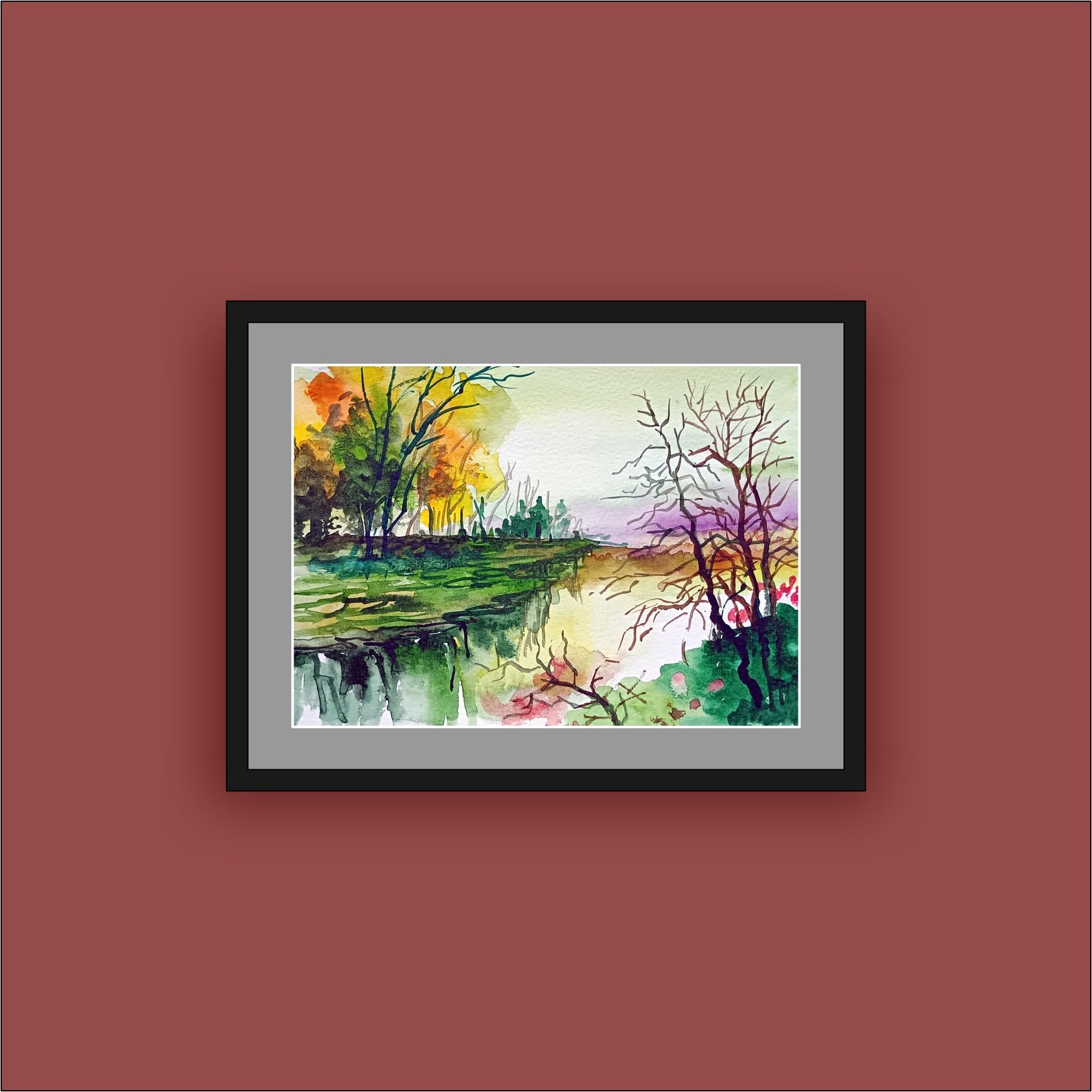 Original Watercolour Landscape Painting on Handmade Paper by Artist Umesh Prasad, 8x10 inch