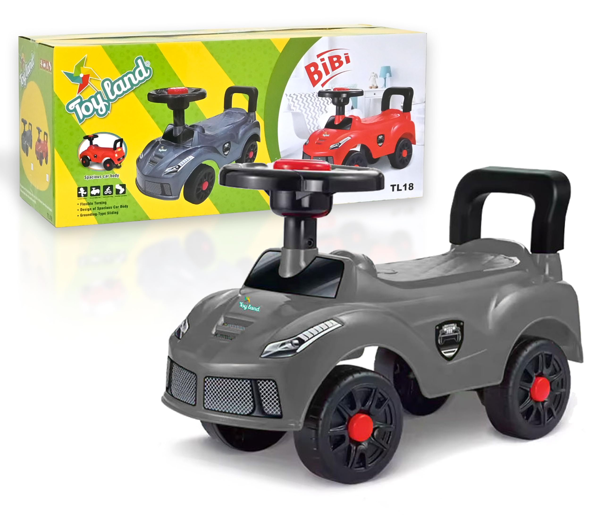 Toy Land Kids Ride-On Push Car, Foot to Floor Ride on Push Car for Toddlers with Saftey Backest (Grey)