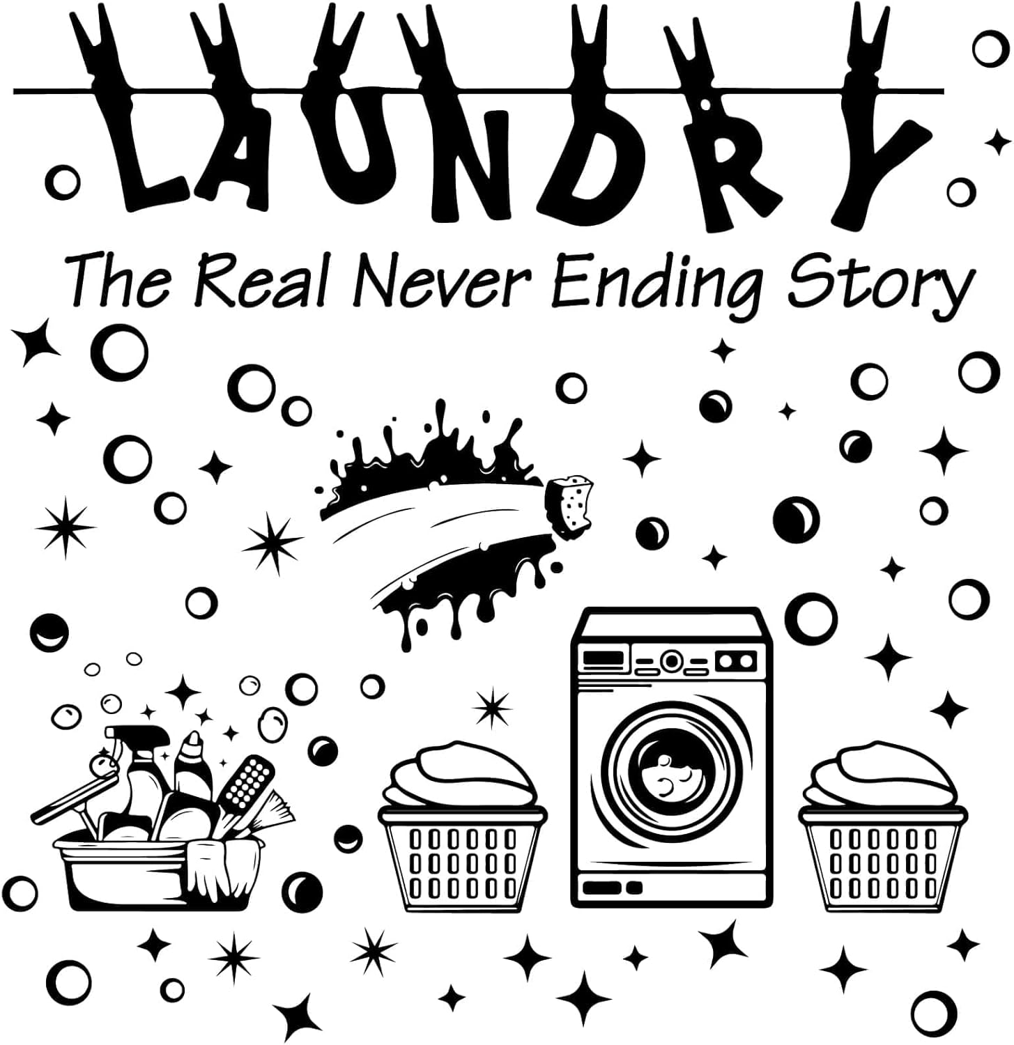 CREATCABIN 4 Sheets Laundry Wall Decals Laundry Room Quotes Wall Stickers Bubble Wall Stickers Removable 4 Styles DIY Wall Art Decor Home Decoration for Laundry Room Bathroom Black 11.4x7.9 Inch