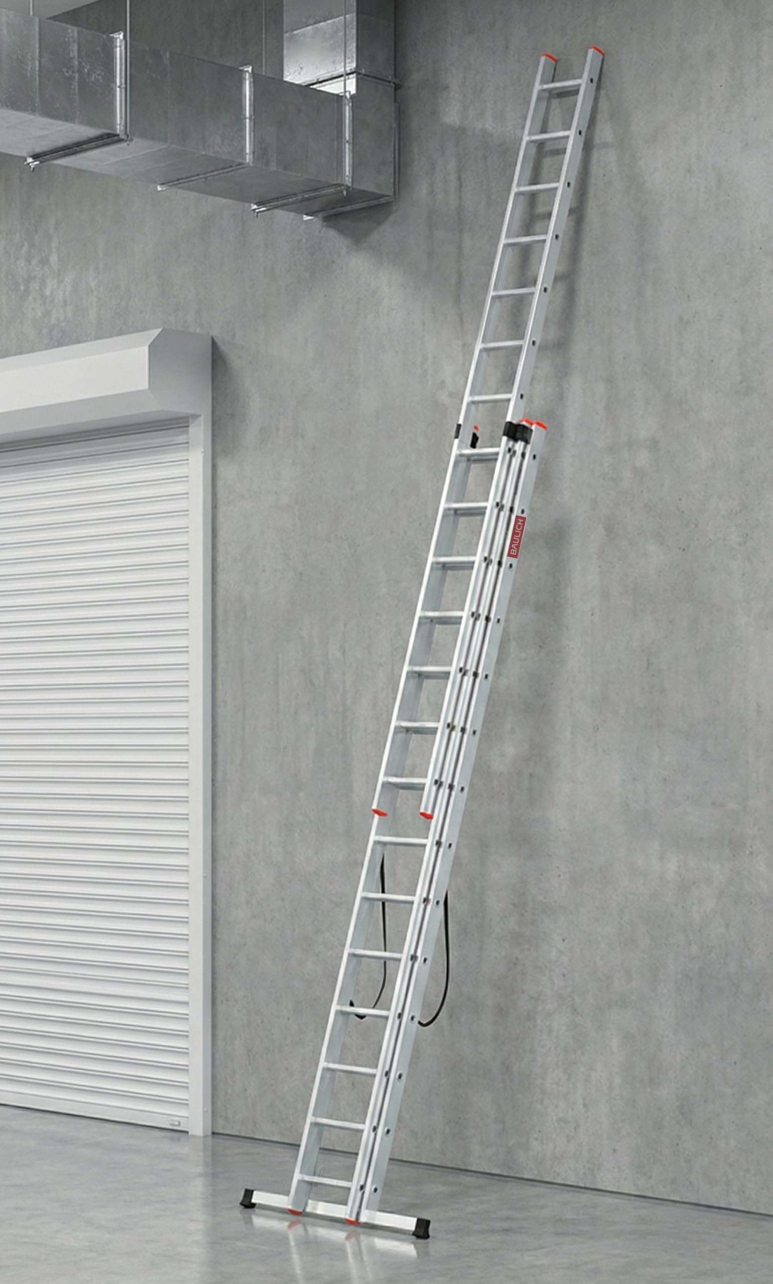 Escalera Multifuncional de Aluminio 3 en 1-14 peldaños - Tres segmentos Profesionales - de Apoyo, Extensible, Autoportante - para Trabajos Domésticos - con Estabilizador - Color Plateado