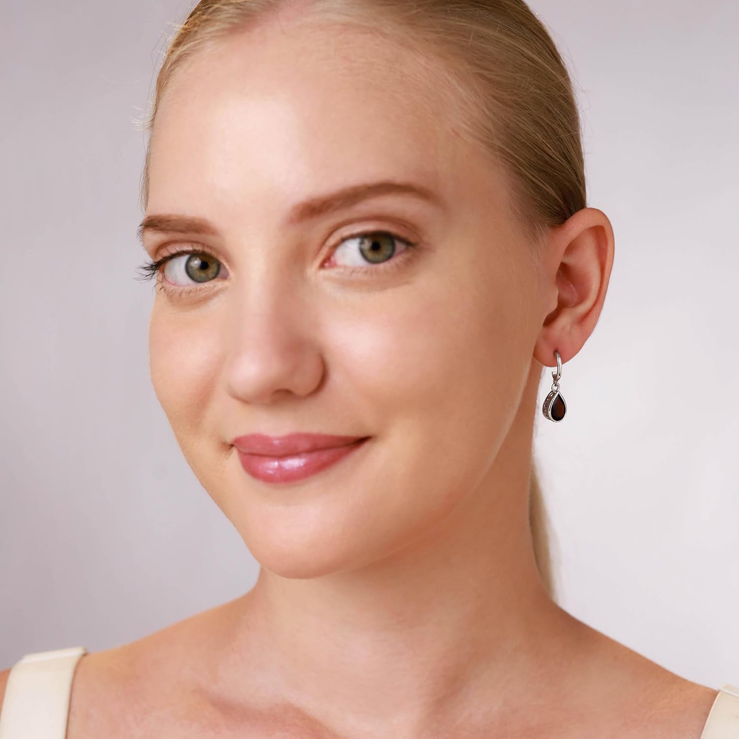 Silvershake 10X7mm Pear Shape Birthstone Gemstones White Gold Plated or Yellow Gold Plated 925 Sterling Silver Heart Victorian Style Drop Dangle Leverback Earrings Jewelry for Women - Image 2