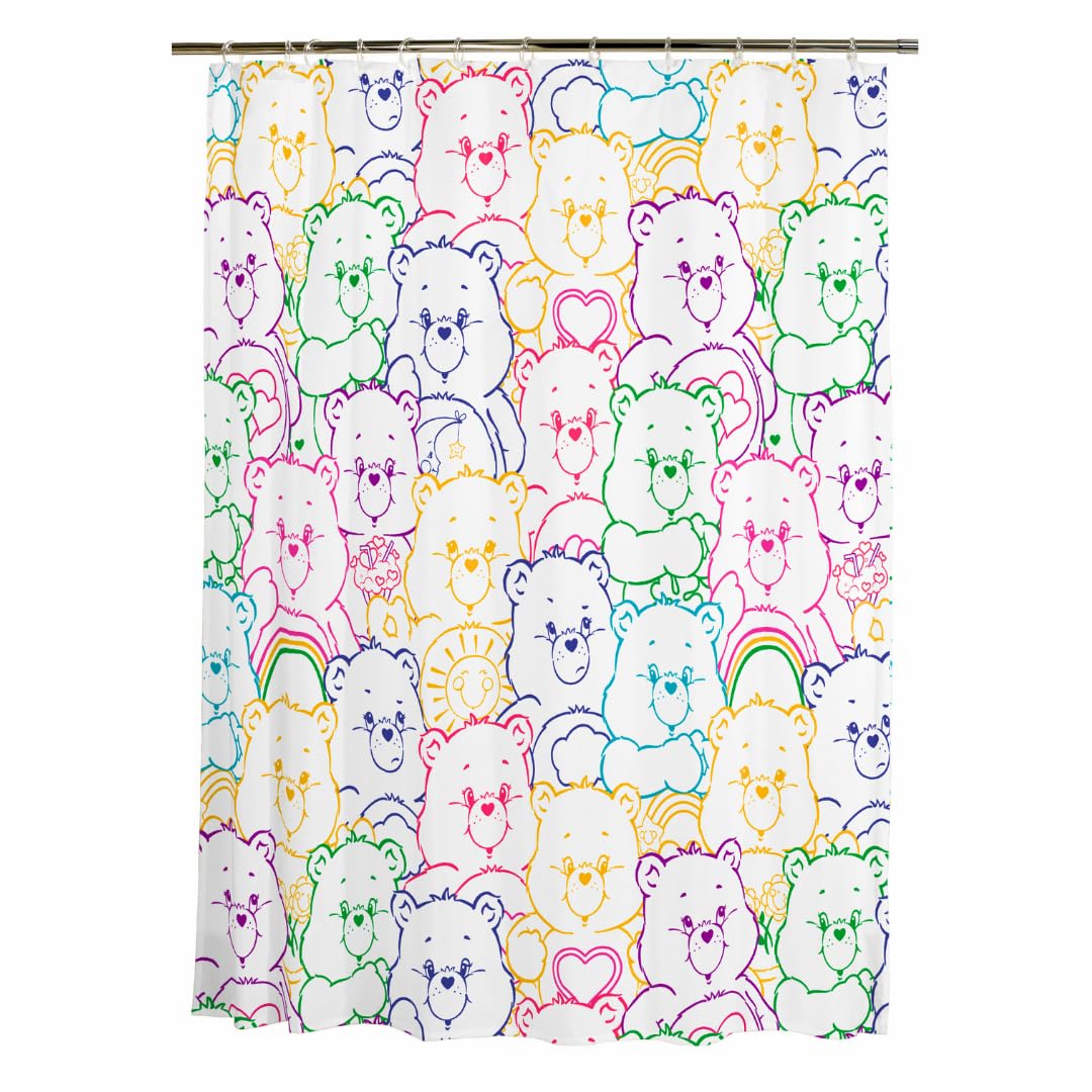 Franco Care Bears 13-Piece Shower Curtain Set, 72 x 72 Inch Premium PEVA Shower Curtain Lightweight, Waterproof Plastic Standard Size Bathroom Curtain, (100% Officially Licensed Product)