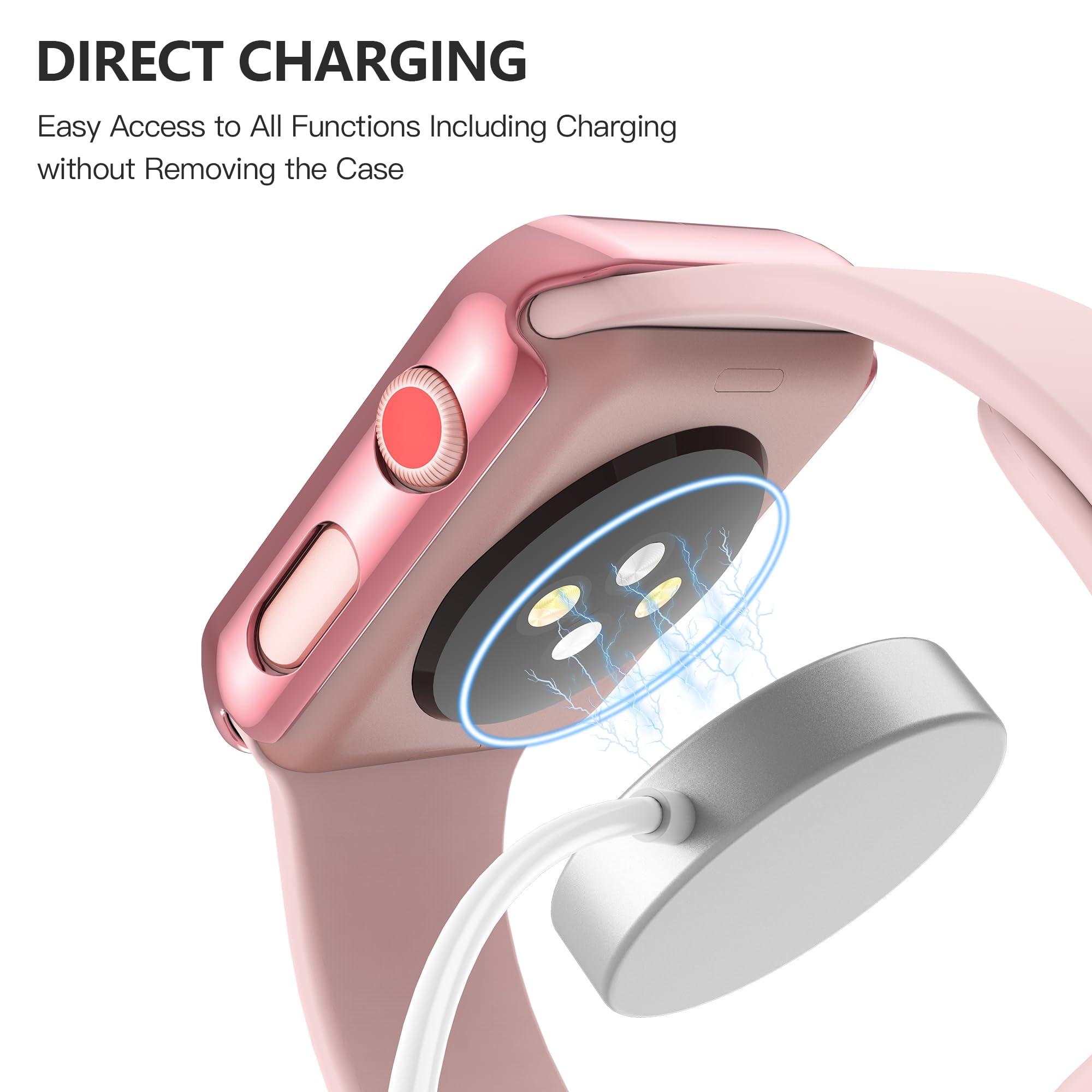Piuellia 2-Pack Hard Case PC Screen Protector with Tempered Glass Compatible for Apple Watch Series 3 Series 2 42mm - Image 4