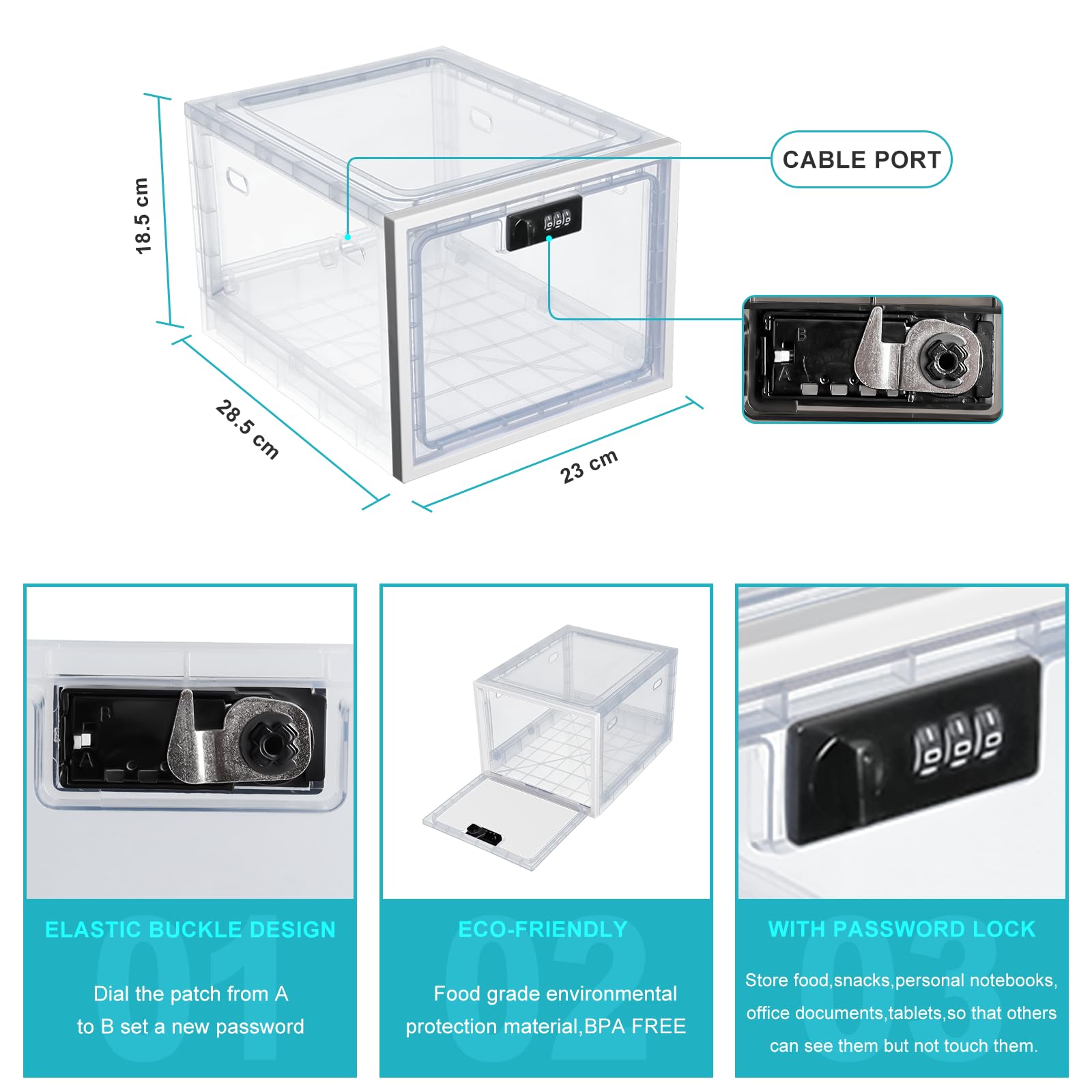 Gekufa Boîte Verrouillable pour Médicaments 2 Pièces, Boîte à Pharmacie Transparente Verrouillable, Boîte de Rangement Verrouillable pour Médicaments Collations et Appareils Électroniques (Blanc)
