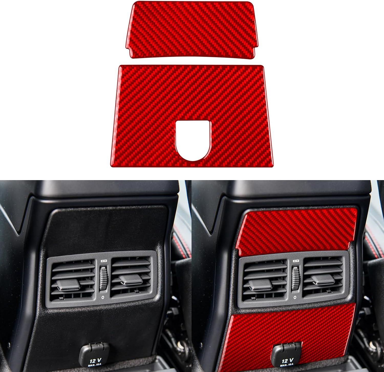 Real Carbon Fiber Compatible with Mercedes-Benz W463 G550 G63 AMG 2014-2018 2015 2016 2017 Accessories Rear Center Console Air Conditioning Vents Cover Interior Trim Sticker Decal 2PCs Red