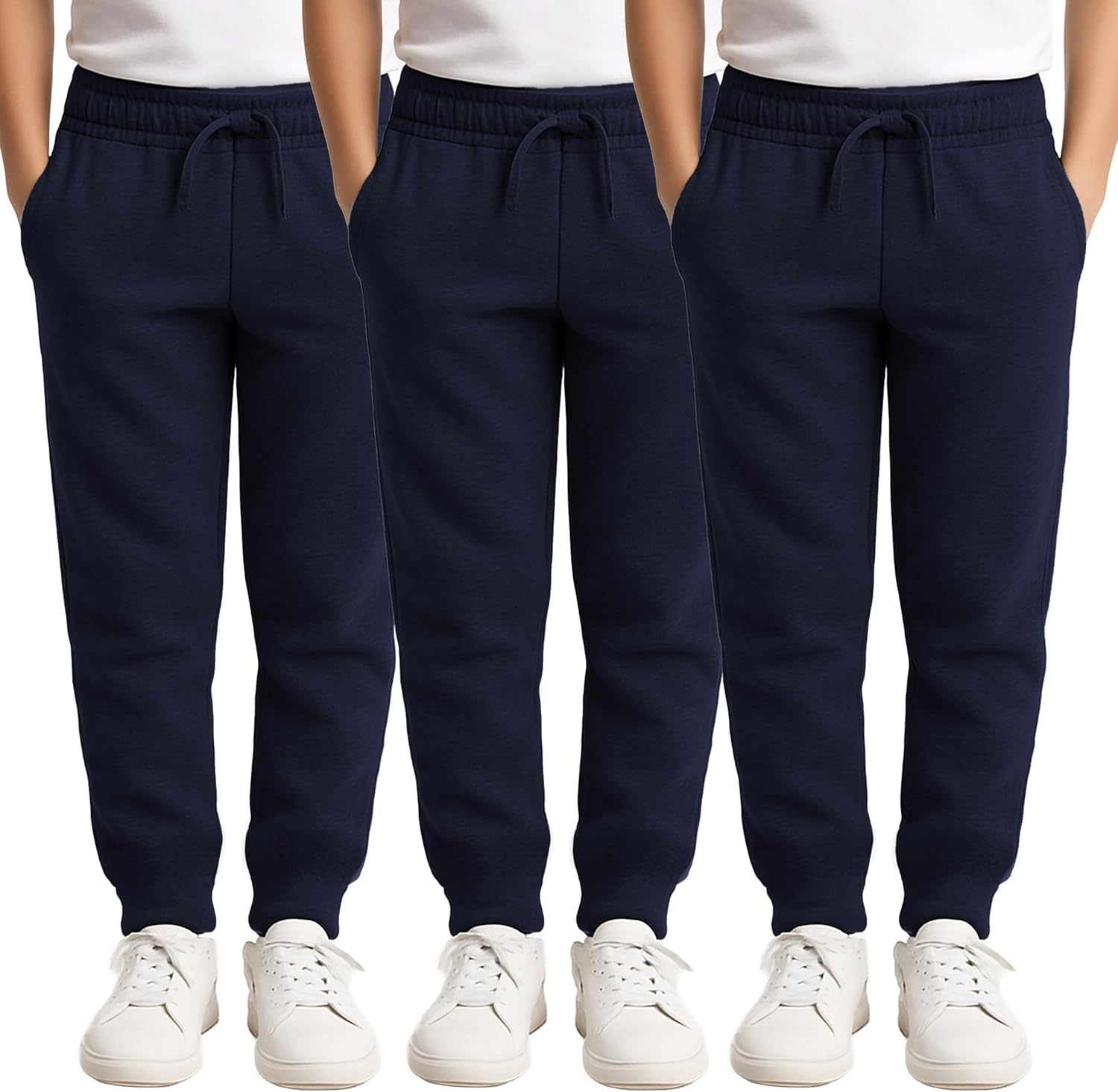 Yacht & Smith 3 Pack of Boys Jogger Bulk Sweatpants, Black Navy Gray, Comfy Lounge Joggers for Kids