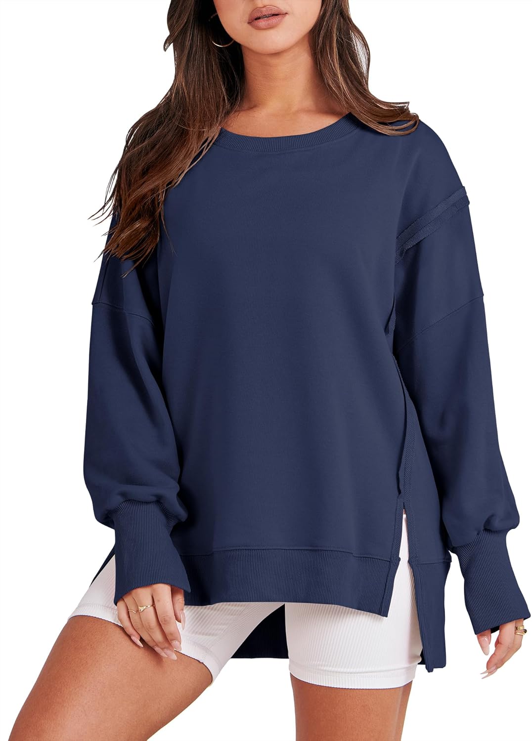 ANRABESS Womens Oversized Sweatshirts Crew Neck Long Sleeve Shirts Casual Loose Slit 2025 Fall Outfits Y2K Teen Girls Clothes