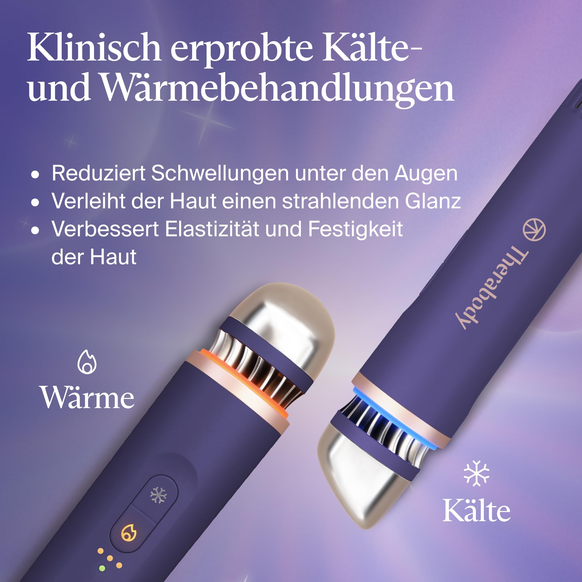 TheraFace Depuffing Wand von Therabody – Kälte- und Wärmebehandlungen für das Gesicht zum Abschwellen und Strahlen - Violett
