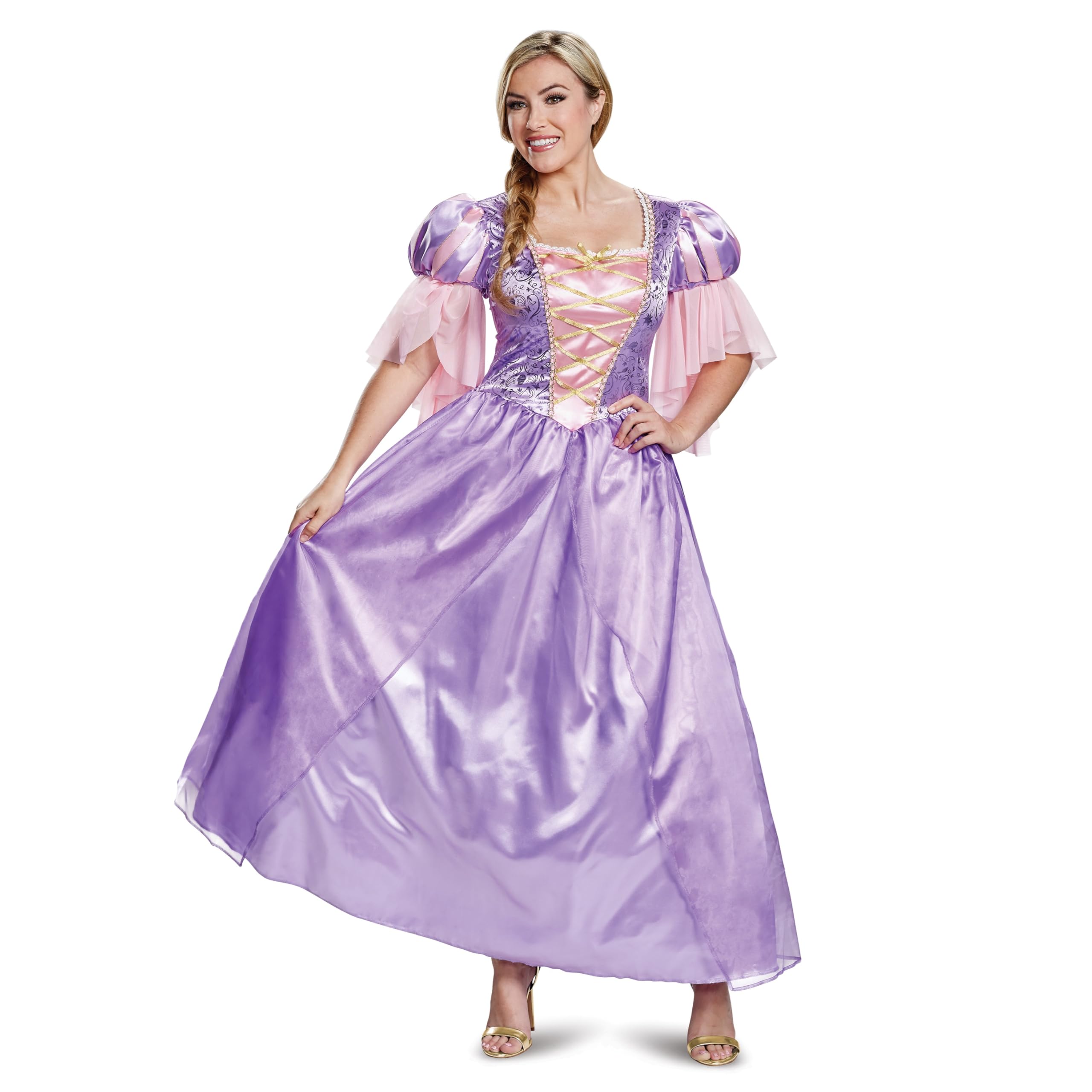 DISGUISE Women's, Official Disney Princess Rapunzel Deluxe Costume Dress Adult Sized