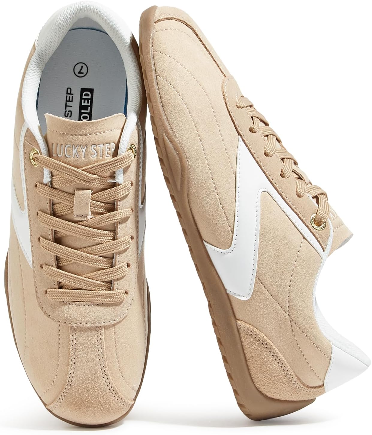 LUCKY STEP Women's Classic Retro Fashion Sneakers Casual Cow Suede Walking Shoes Thin Sole Running Trainer