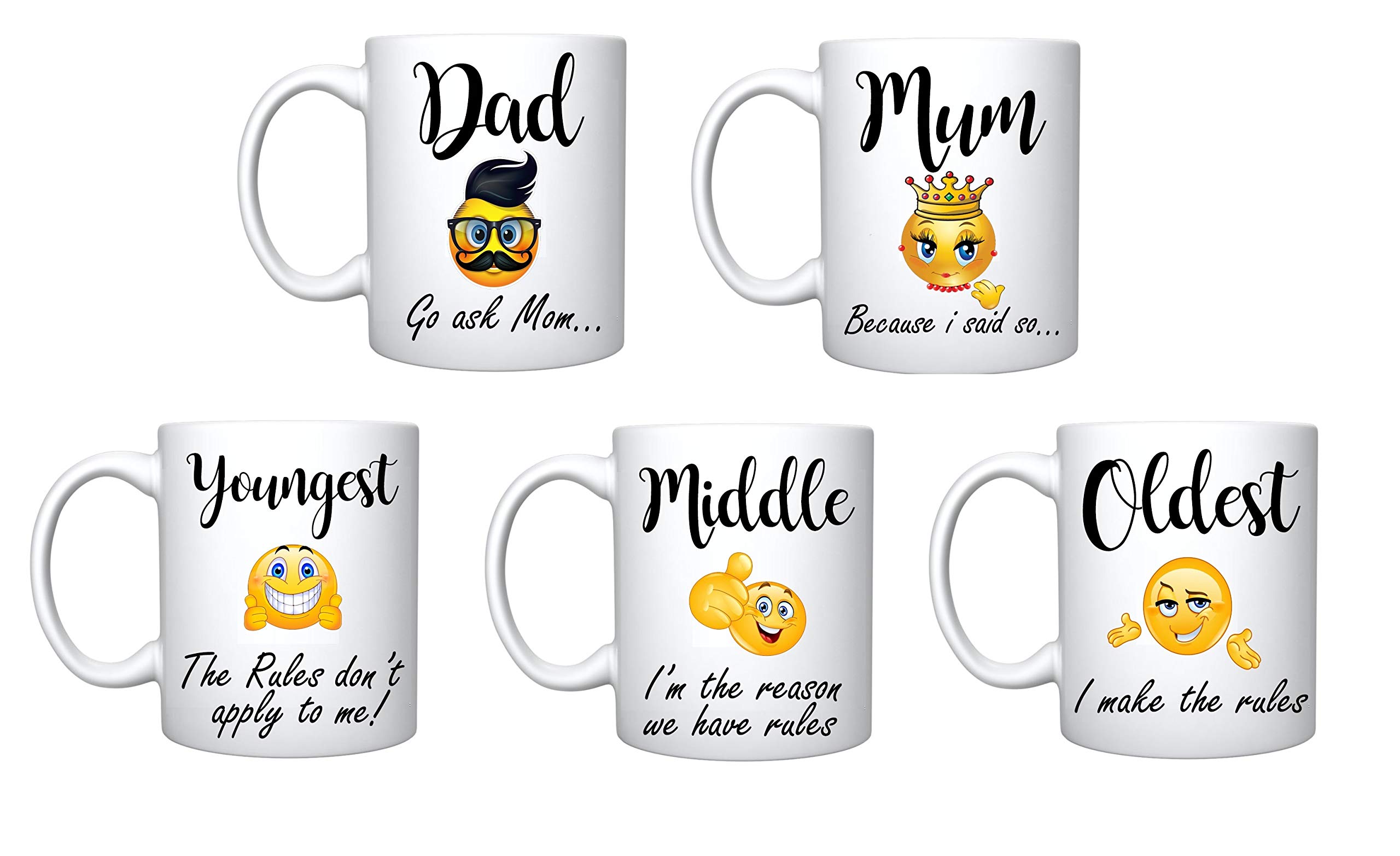 iTRONiK5 Mugs Set Family Mum Dad Youngest Middle Oldest Child Rules Mugs
