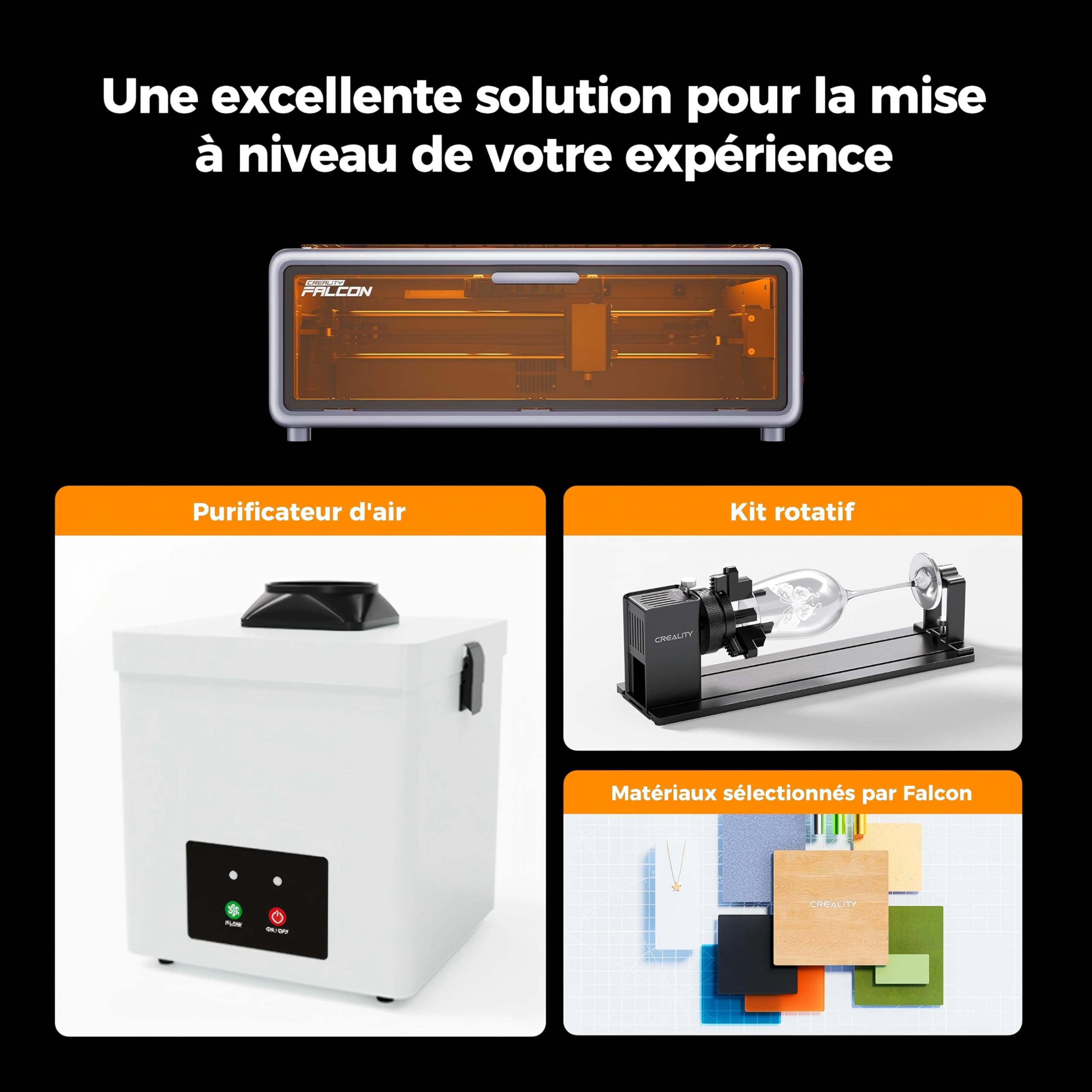 Creality Falcon A1 10W Kit de Gravure Laser, Découpeuse Laser Entièrement Fermée, Caméra Intelligente, 600mm/s, Zone de Travail 305 x 381mm, Idéal pour le Bois, le Métal et L'acrylique, pour Débutants