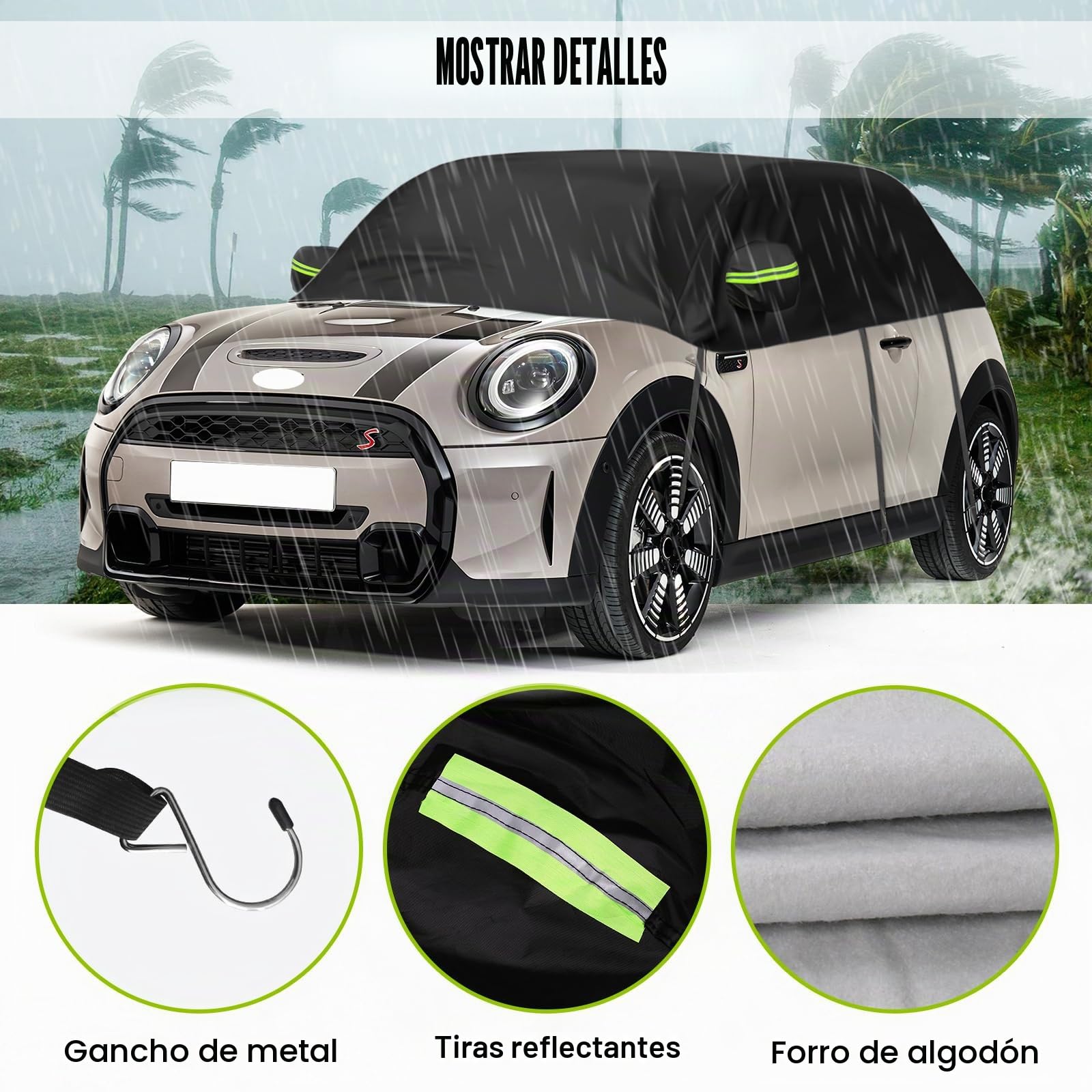 Funda Impermeable para Coche Reemplazo para Mini Cooper 3 Puertas 2000-2025, Media Cubierta de Coche Resistente a Los Rayos UV, Media Cubierta de Garaje a Prueba de Polvo