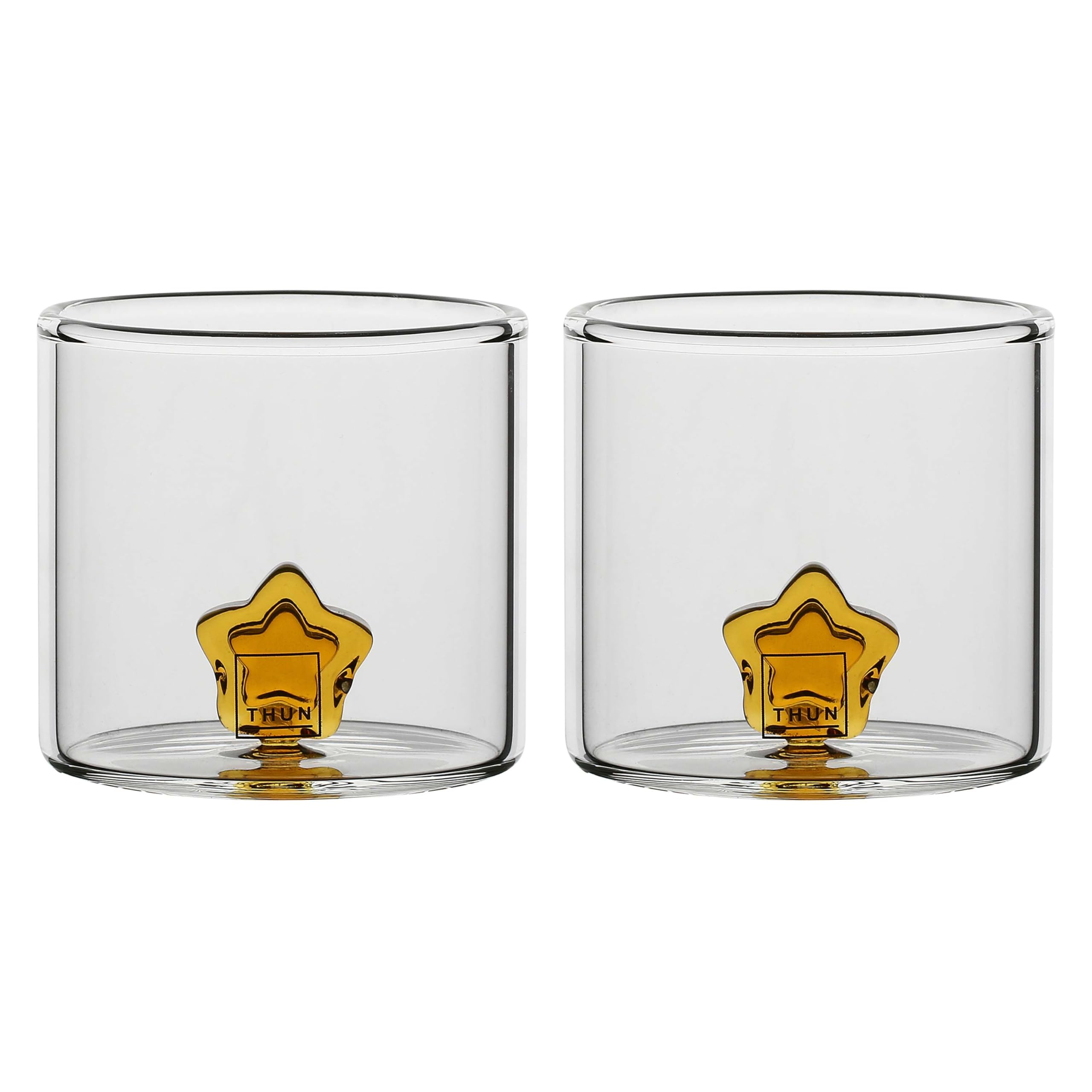 THUN - Set of 2 Shot Glasses with Star - Glass - Favour Collection - Ø 6 cm - 6 cm h
