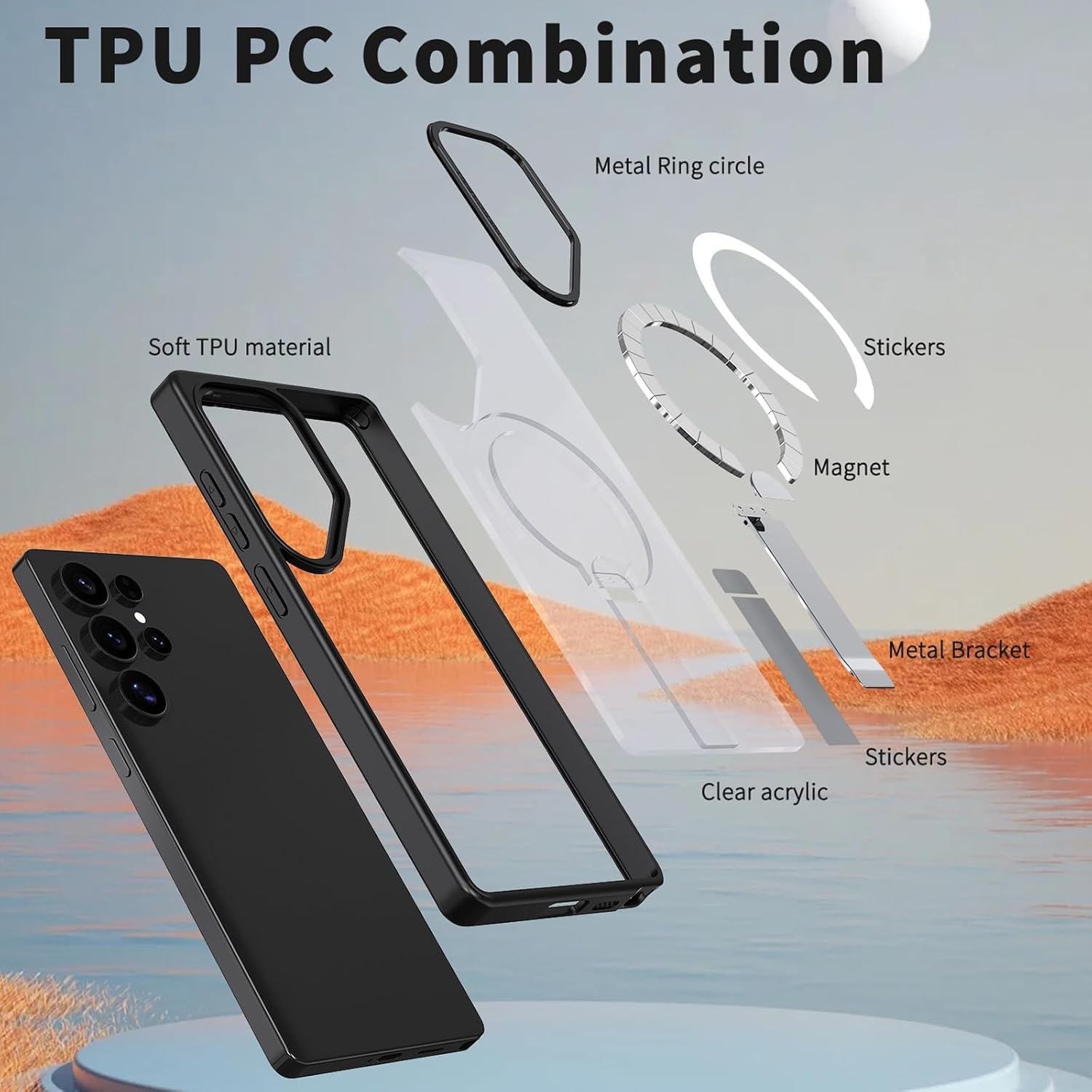 Magnetic Slim Case for Samsung Galaxy S26/S26 Plus/S26 Ultra, Translucent Frosted Back with Metal Kickstand Cover(Clear,S26 Plus)