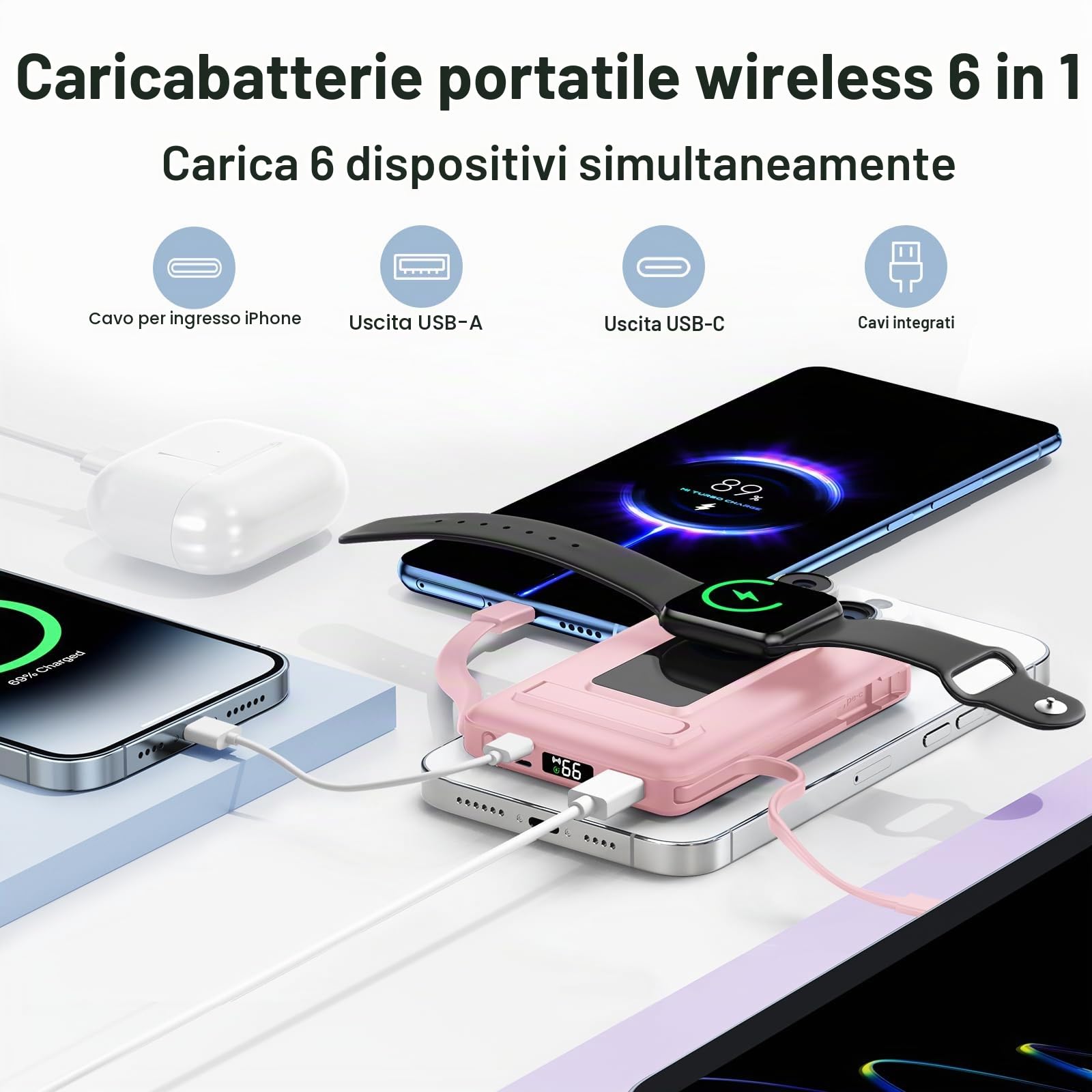 per Magsafe Power bank,10000mAhCaricatore Portatile Magnetico Wireless 20W, Ricarica Rapida con Display LED e cavo di ricarica USB-Cper iPhone 17/16/15/14/13/12 Pro/Pro Max/Plus/Apple Watch