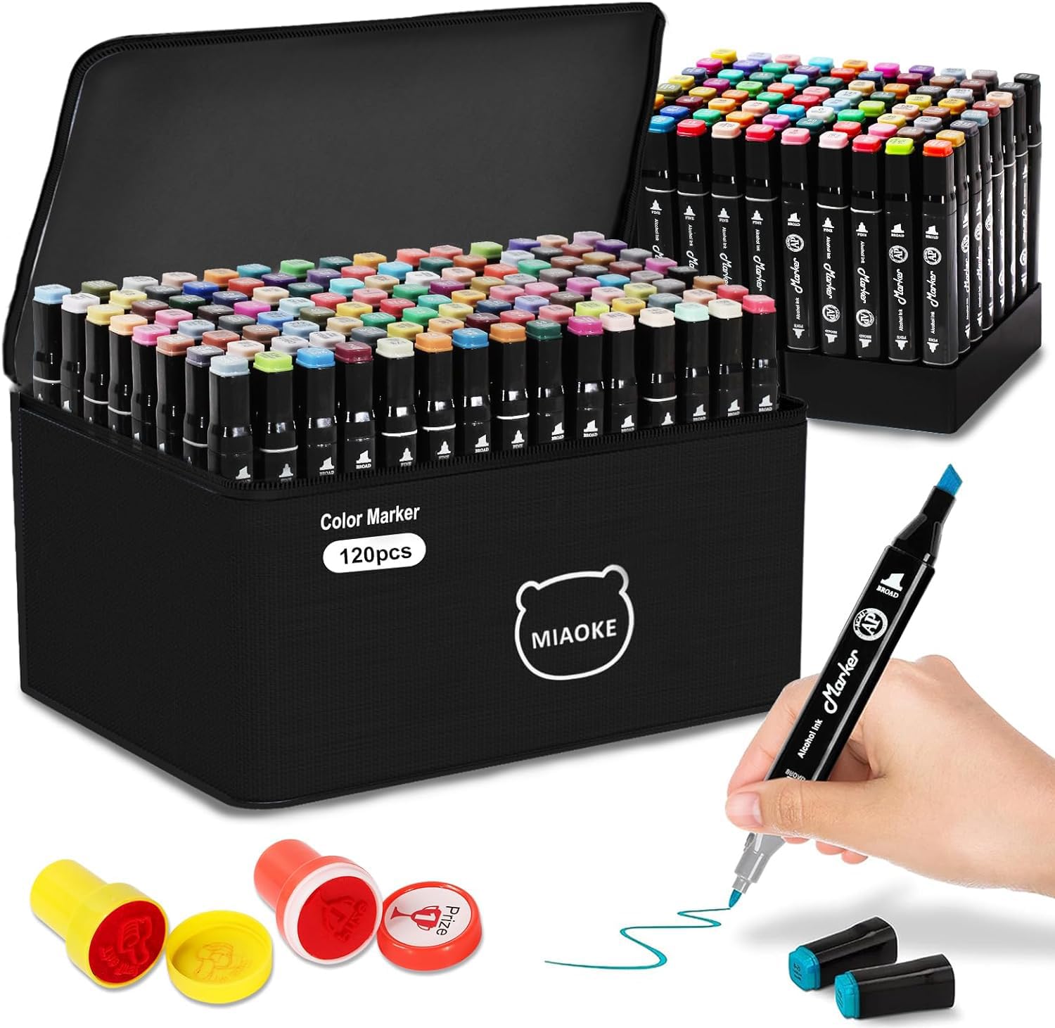 MIAOKEDual Tip Brush Pens, Dual Tip Markers with Base for Lettering Markers, Suitable for Drawing Markers, Coloring, Calligraphy, Lettering, Doodles, Sketching, Black
