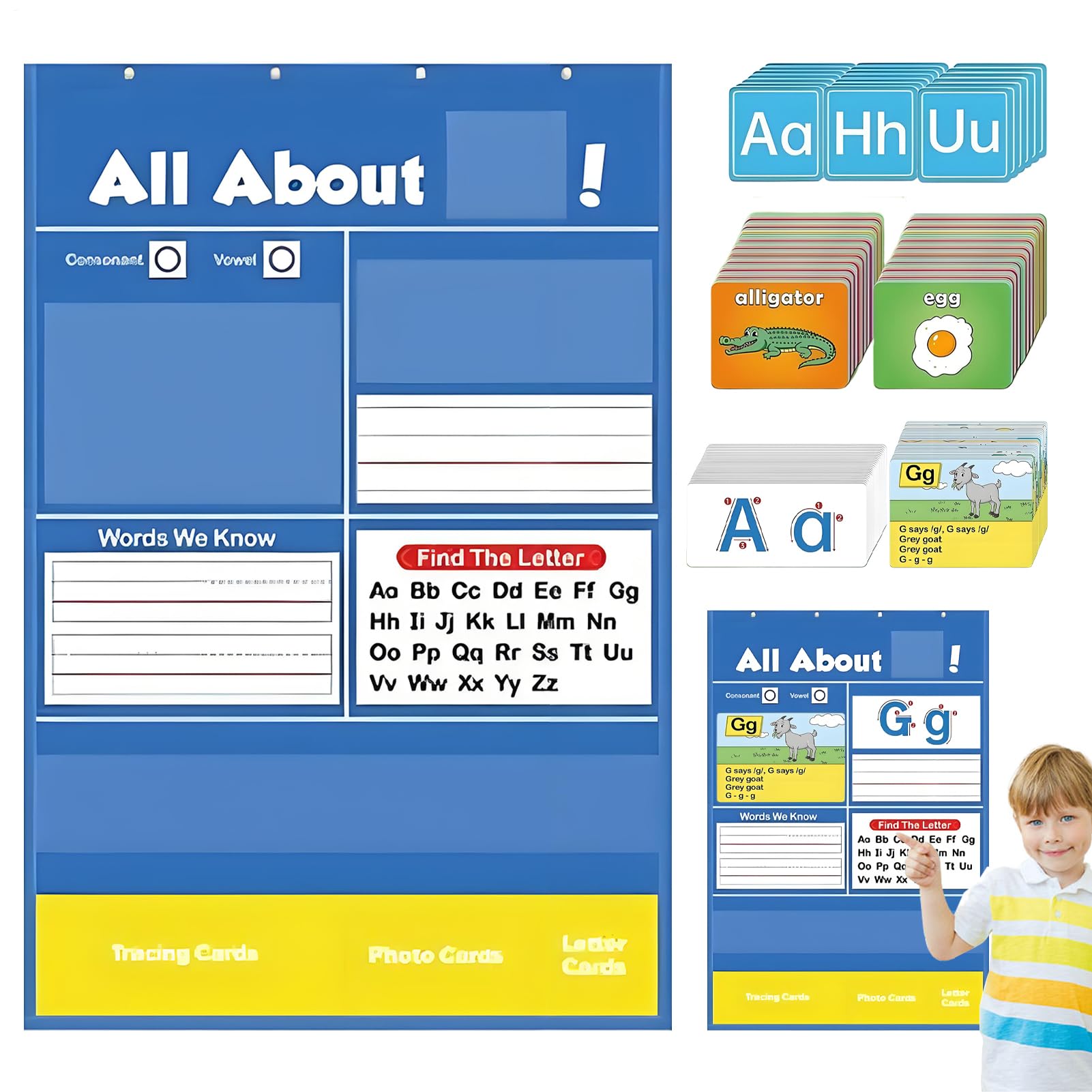 Taschendiagramm für Alphabet-Lernen, alles über Alphabet-Diagramm, Buchstaben-Lernwerkzeug, Heimschulbedarf für Kindergarten, Klassenzimmer, Zuhause, Schule, Vorschule