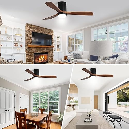 Miniatura 2 de Sofucor Ventilador de techo de perfil bajo de 52 pulgadas con control remoto, ventilador de techo para exteriores con luz de 3 aspas de nogal, luz