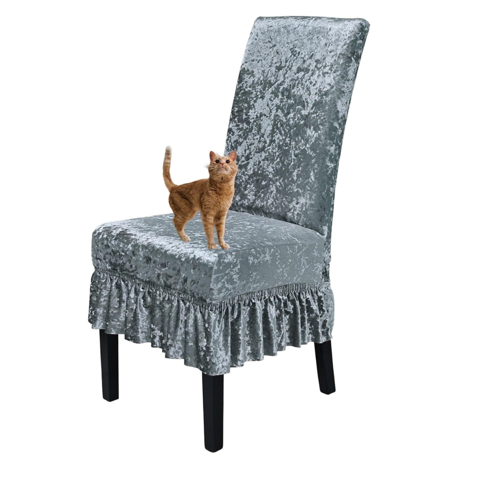 NMVAWIPT 2 Pack Velvet Dining Chair Covers With Skirt, Stretch Polyester Spandex Slipcovers, For Room Restaurant Banquet(#10)