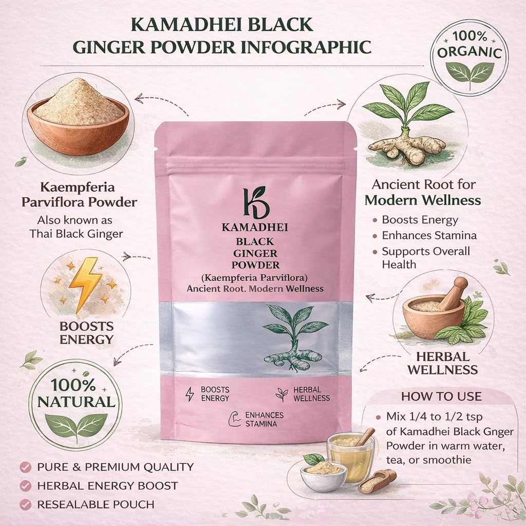 Black Ginger Powder - 100gm | 100% Pure & Natural Kaempferia Parviflora | Ancient Root Modern Wellness | Adrak Powder For Improved Stamina and Energy Boost - Pack Of 2 — Amazon image 5