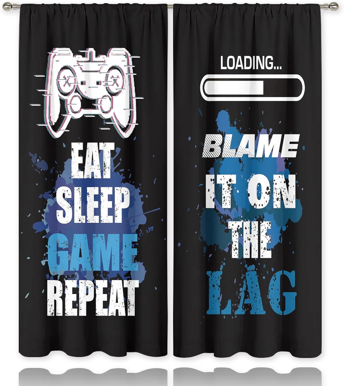MESHELLY Boys Gamer Curtains 42W x 63H Inch Rod Pocket Gaming Decor for Teens Bedroom Video Game Gamepad Controller Quotes Men Kids Cool Art Printed Living Room Playroom Window Drapes 2 Panels Set