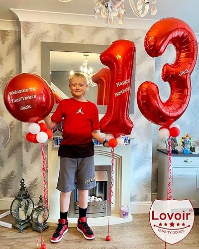 Miniatura 5 de Lovoir Globo rojo de 40 pulgadas con el número 31 de 13 dígitos gigantes de papel de aluminio de Mylar de helio para fiesta de cumpleaños de 13 y 31
