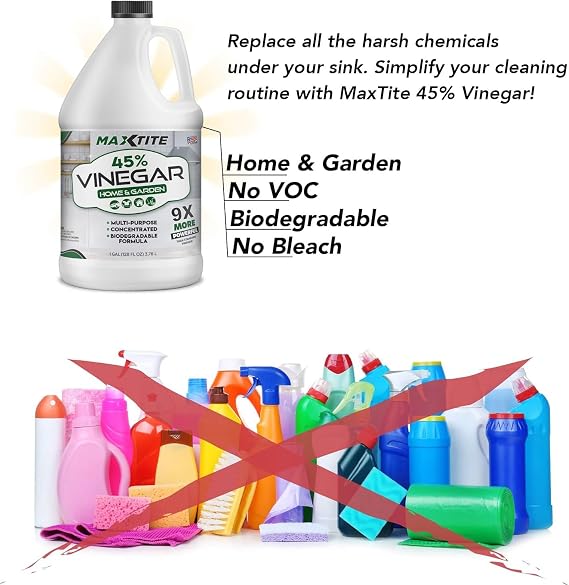 MAXTITE 45% Vinegar - Ultra-Strength Concentrate for Home & Garden Cleaning (1 Gallon Bottle)