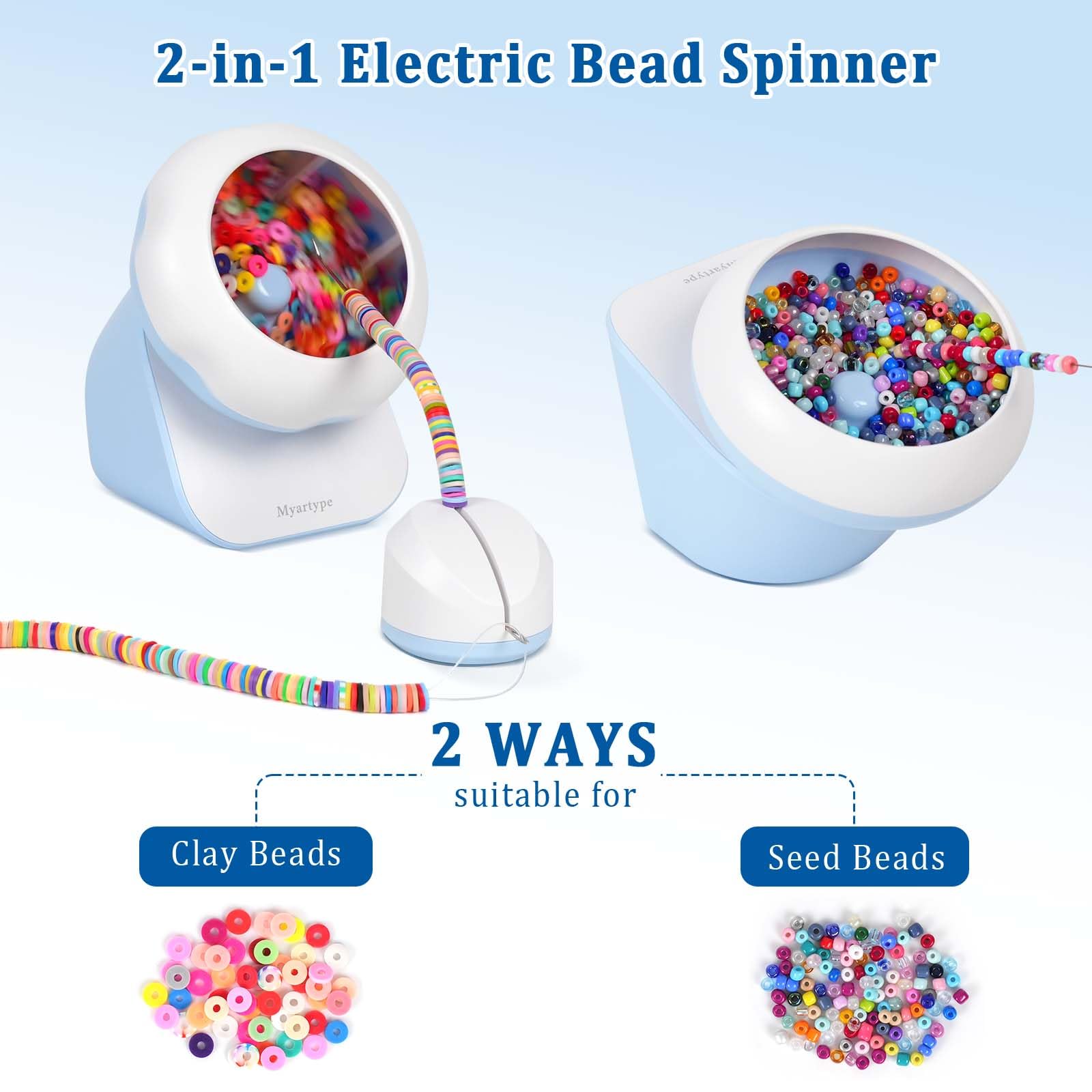 Spinner de cuentas de arcilla, giratorio eléctrico de cuentas para hacer joyas, pulsera y collar con agujas de cuentas e hilo, spinner de cuentas de semillas, spinner de pulseras de cuentas de arcilla