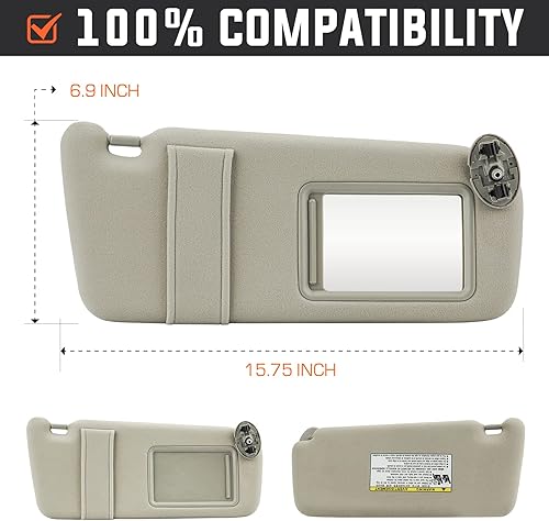 Miniatura 6 de Youxmoto Visera parasol izquierda para conductor y lado derecho del pasajero para Toyota Camry 2007 2008 2009 2010 2011 sin techo solar, beige